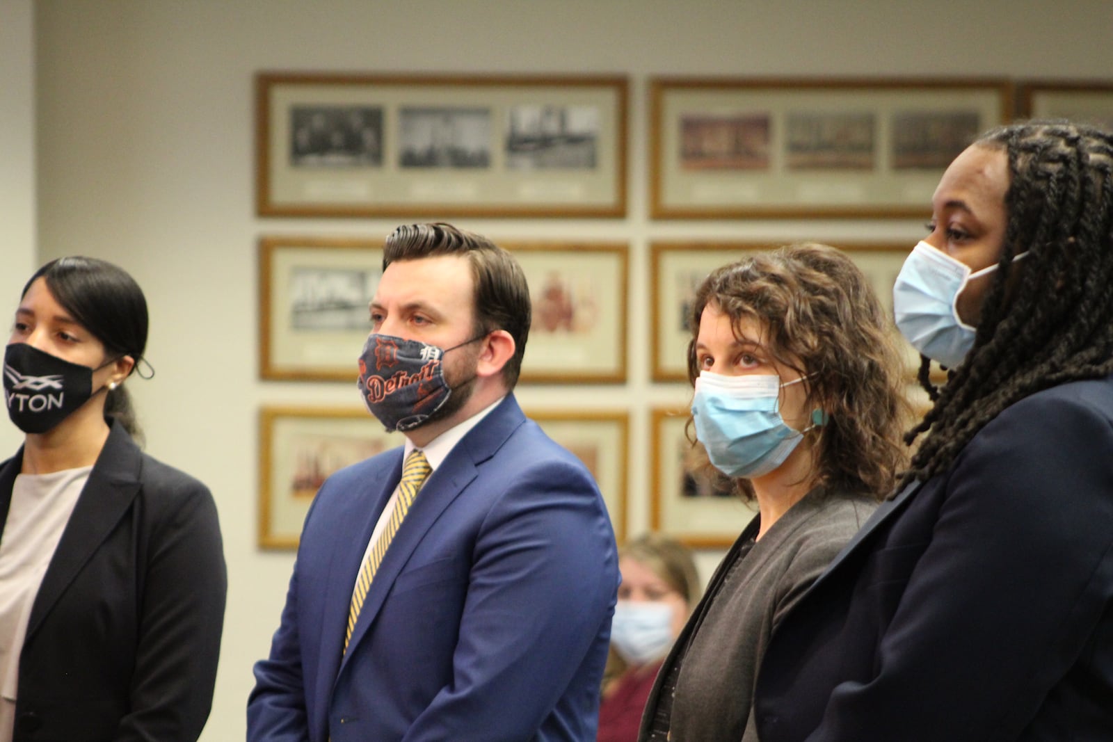 Erica Fields and Jacob Davis with the Human Relations Council, and Torey Hollingsworth and Will Smith spoke at Wednesday's Dayton city commission meeting about new police reform committees being created. CORNELIUS FROLIK / STAFF