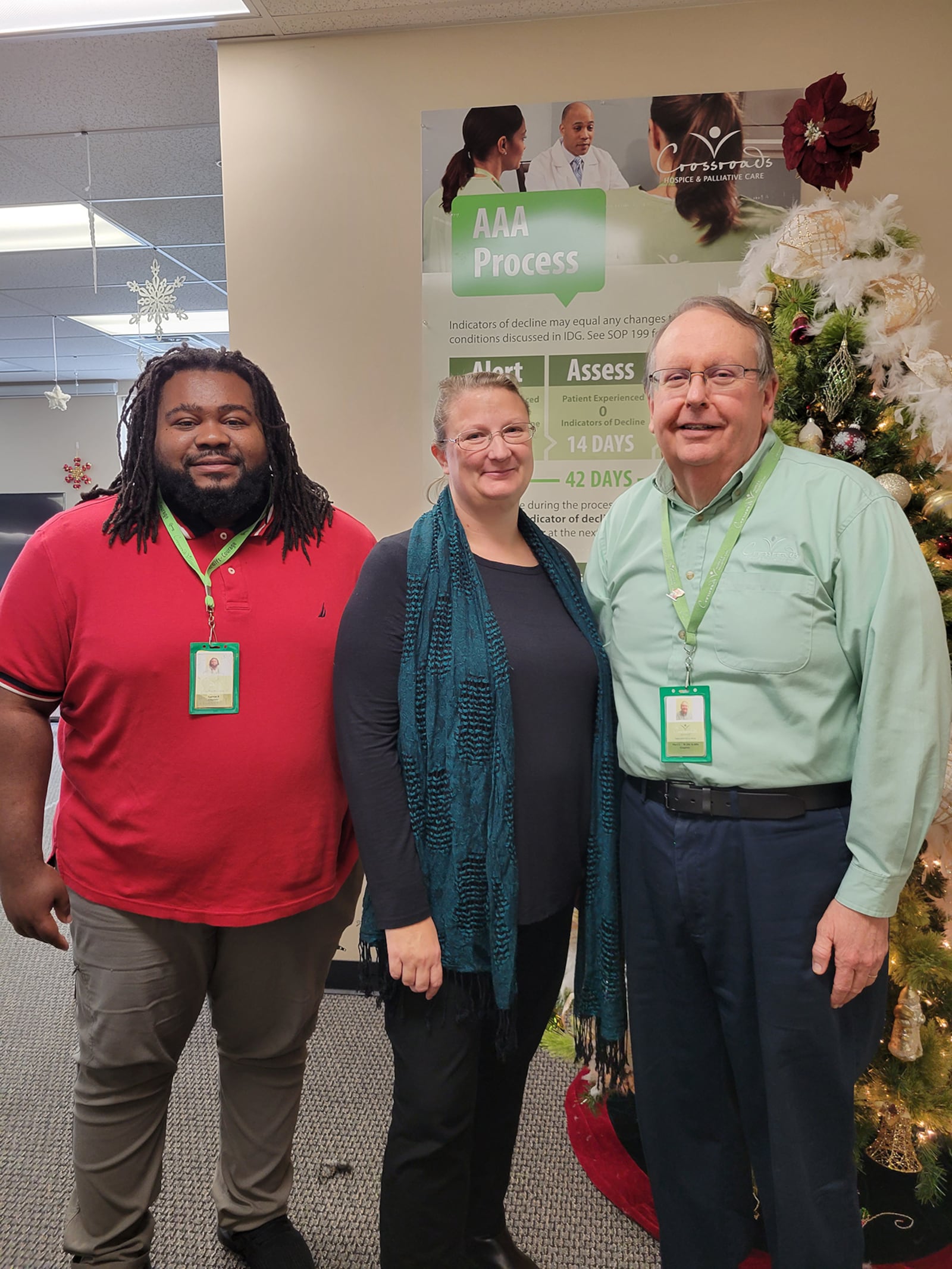 Left to right: Chaplain Spencer Reed, Social Worker Beth Borger and Chaplain Mark Lafferty. 