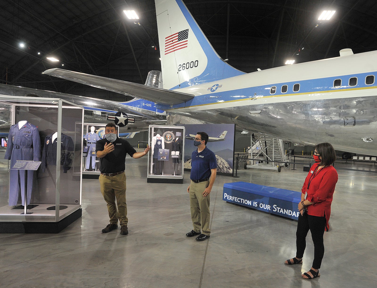 A new exhibit titled “Flying the President," which features memorabilia flown aboard Air Force One from the FDR to Trump administrations, opened Friday at the National Museum of the U.S. Air Force. Visitors can see playing cards and a gin rummy score card from the Truman Administration; President Kennedy’s cigar box from SAM 26000; memorabilia from President Nixon’s 1979 visit to China; candies from the Eisenhower, Clinton, George W. Bush, and Obama administrations; and a lunch menu from one of President Trump's flights on Air Force One. MARSHALL GORBY\STAFF