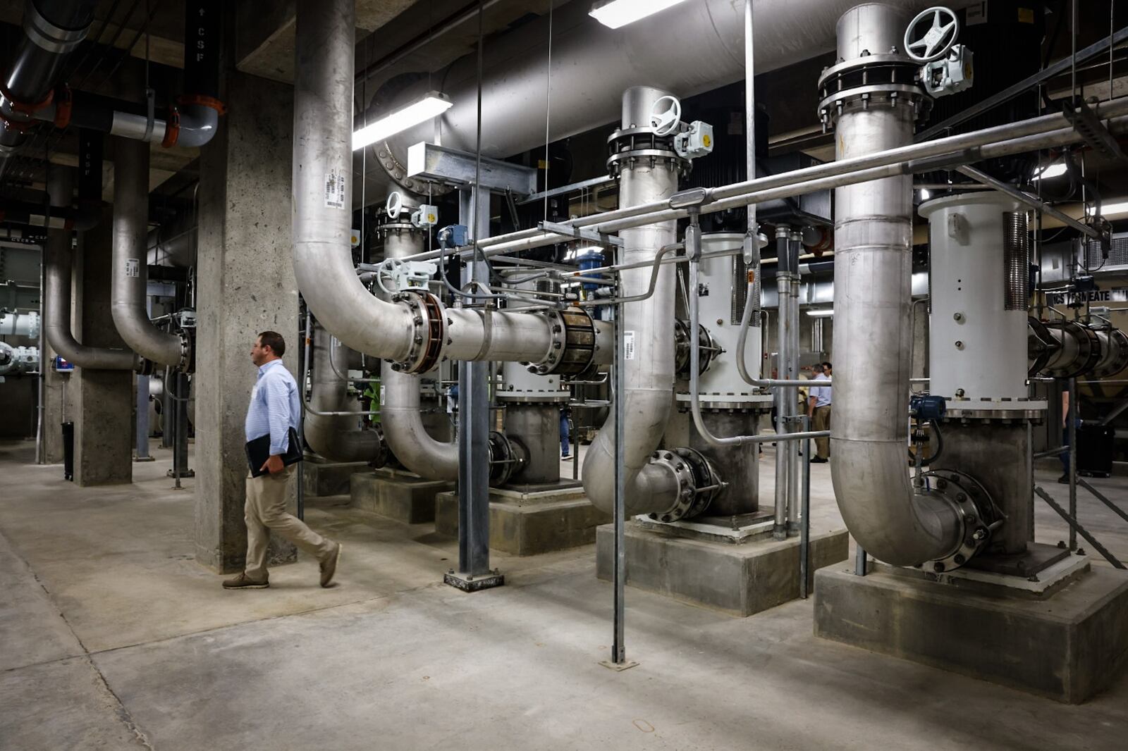 Below ground level at the Warren County water treatment plant house the feed pump that push water to the filtration system. JIM NOELKER/STAFF