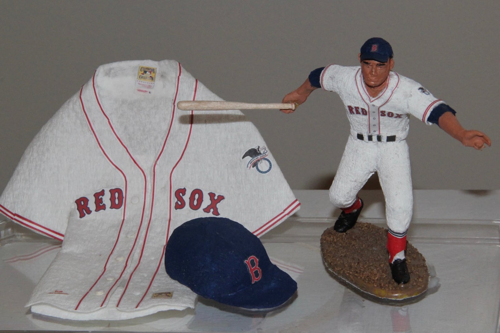 A 4-inch figure of Boston Red Sox legend Ted Williams is shown with jersey and cap from 1939. Charlie McMahan created the display on request for a family friend. STEVE MORRISON/CONTRIBUTED