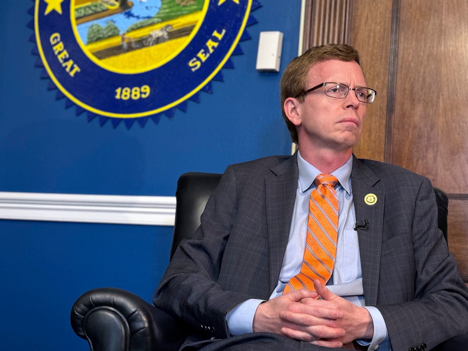 Rep. Dusty Johnson, R-S.D., speaks in an interview with The Associated Press about the highs and lows of working in Congress, on June 26, 2024, in Washington, D.C. (AP Photo/Mike Pesoli)