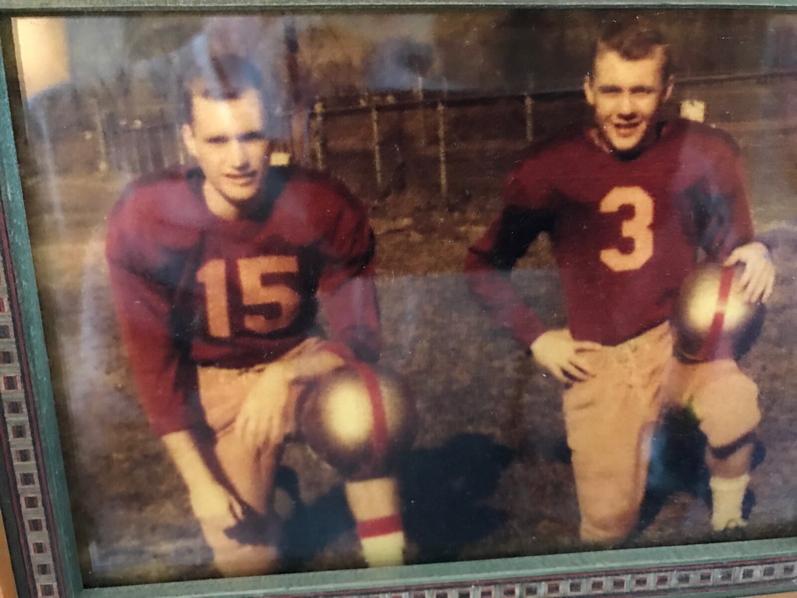 Bob Arledge (on right) was a quarterback on the Otterbein College football team in the early 1950s. He was also a collegiate pole vaulter and diver and four years ago was indicted in the Otterbein Athletics Hall of Fame. He’s also in the Lancaster High School Hall of Fame and the Ohio Senior Olympics Hall of Fame. CONTRIBUTED