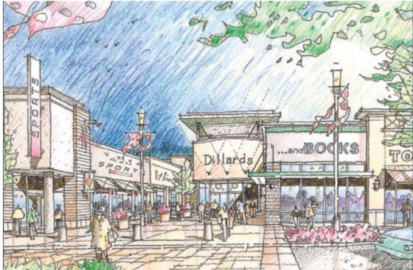 This is an artist's conception of a $26 million proposal by then owner  CBL & Associates Properties to convert the Towne Mall in Middletown into a town center concept in January 2007. However, Middletown and Warren County officials rejected covering a $6 million funding gap for the project through sales tax and property tax exemptions. JOURNAL-NEWS ARCHIVES