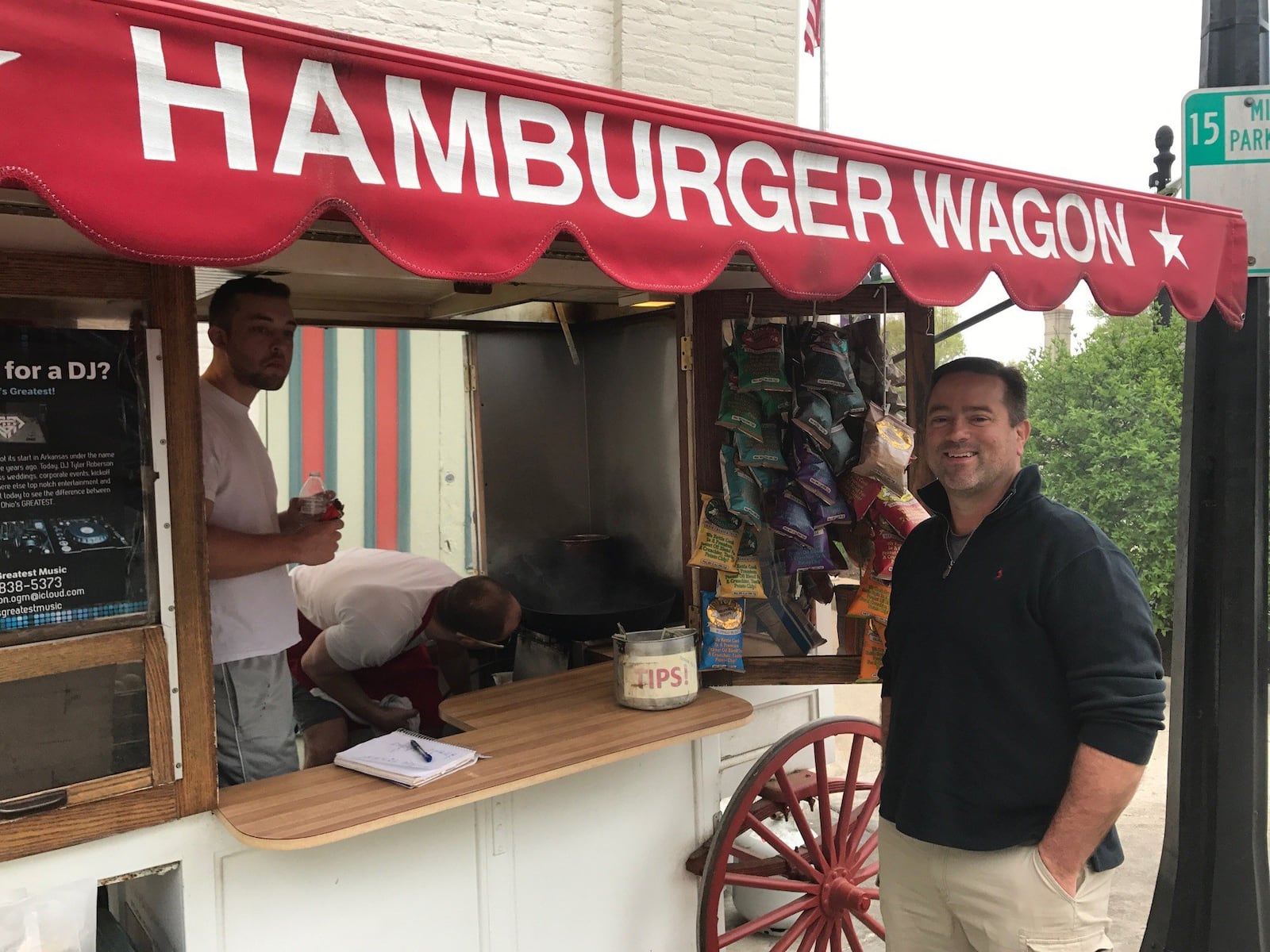 Jack Sperry in front of his Hamburger Wagon on the Square in downtown Miamisburg. The popular hamburger wagon has been in business 106 years and was featured in documentary filmmaker George Motz s book: Hamburger America: A State-By-State Guide to 100 Great Hamburger Joints. Tom Archdeacon/STAFF