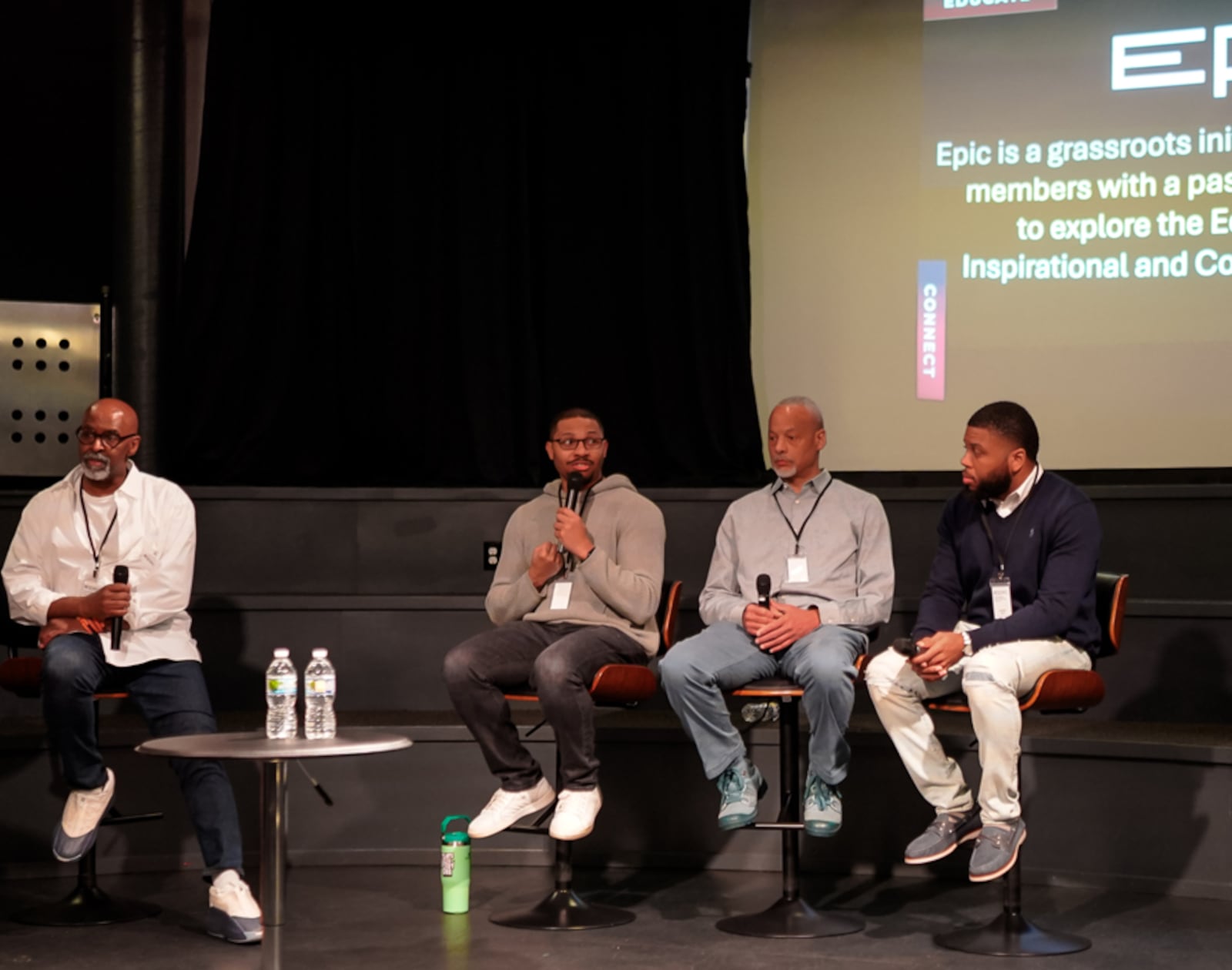 Left to right: Rodney Veal, Brandon Ragland, Kevin Harris and Jamal Durr participate in the session "On the Frontlines: Artists Discuss the Current State of Artmaking in 2025" at the EPIC Inspires arts symposium. Photo credit: @ScottyDfoto