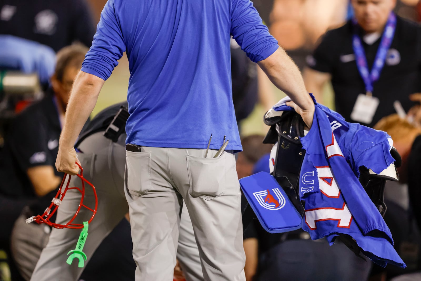 SMU cornerback AJ Davis was tended to by medical staff after sustaining an injury during the first half of an NCAA college football game against Pittsburgh in Dallas, Saturday, Nov. 2, 2024. (AP Photo/Gareth Patterson)