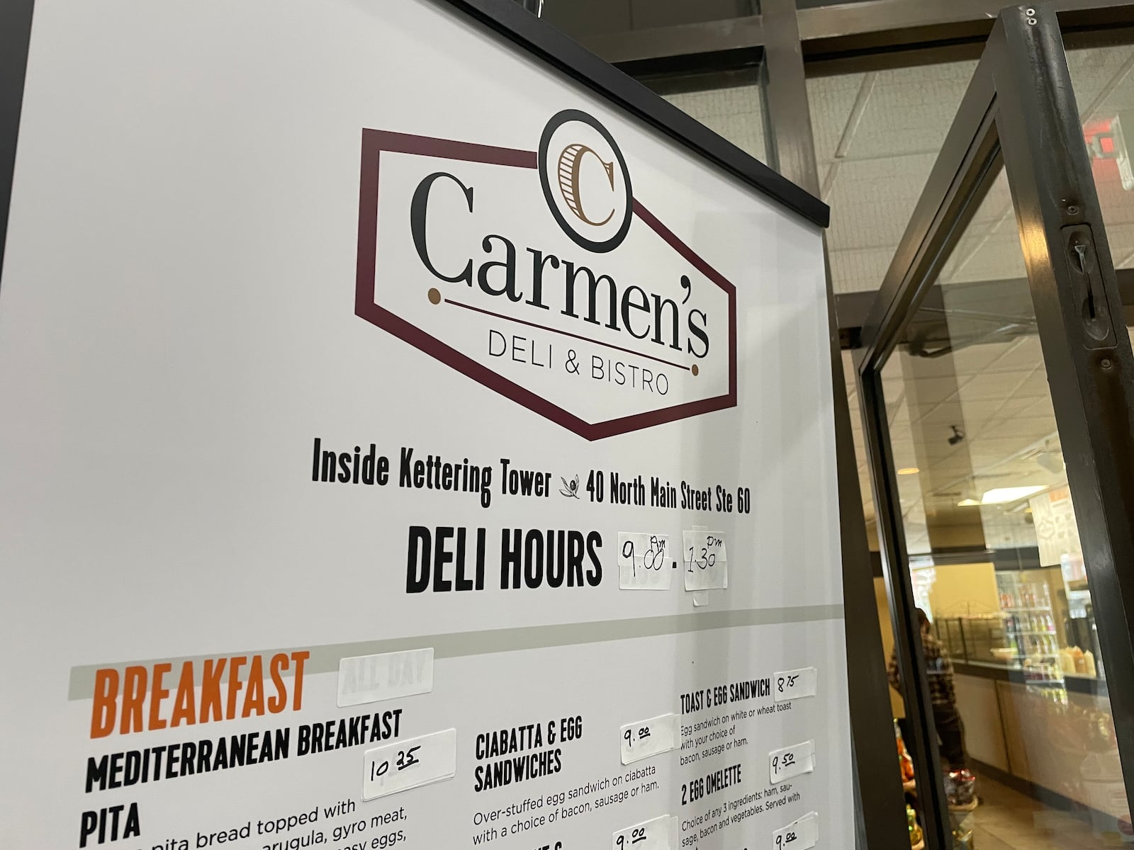 Carmen’s Deli & Bistro, located in the lobby of the Stratacache Tower in downtown Dayton, is closing its doors at the end of April. NATALIE JONES/STAFF