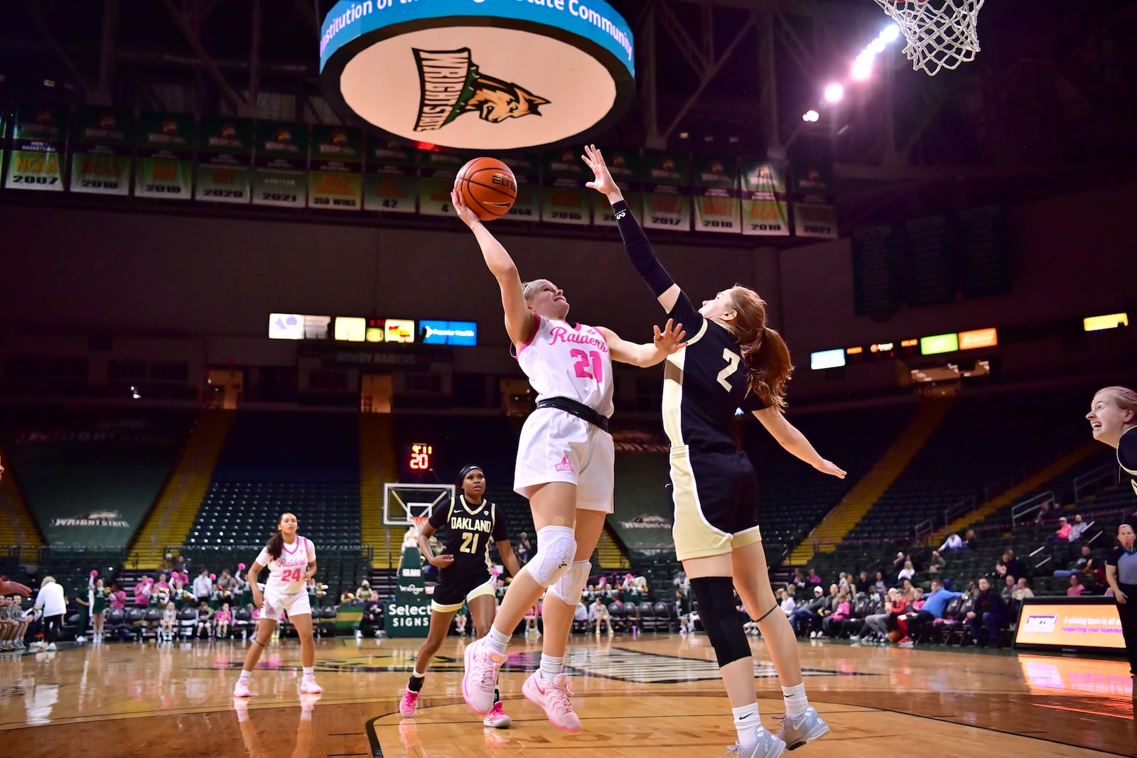 Wright State's Lauren Scott goes up for a shot during a game vs. Oakland on Wednesday night at the Nutter Center. Joe Craven/Wright State Athletics