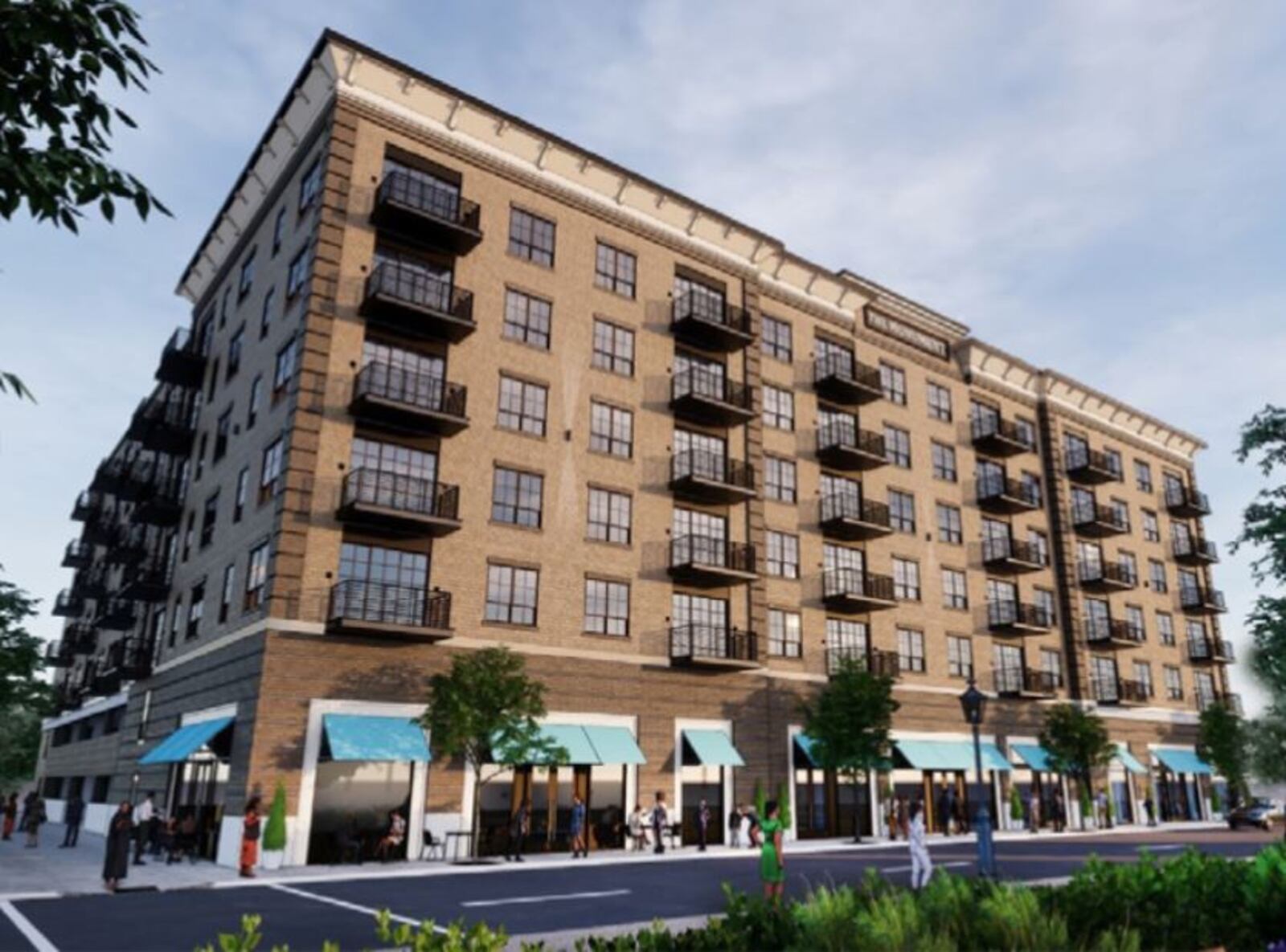 A rendering of the Monument apartment building, across from RiverScape MetroPark. CONTRIBUTED (courtesy of Woodard Resources and Brackett Builders)