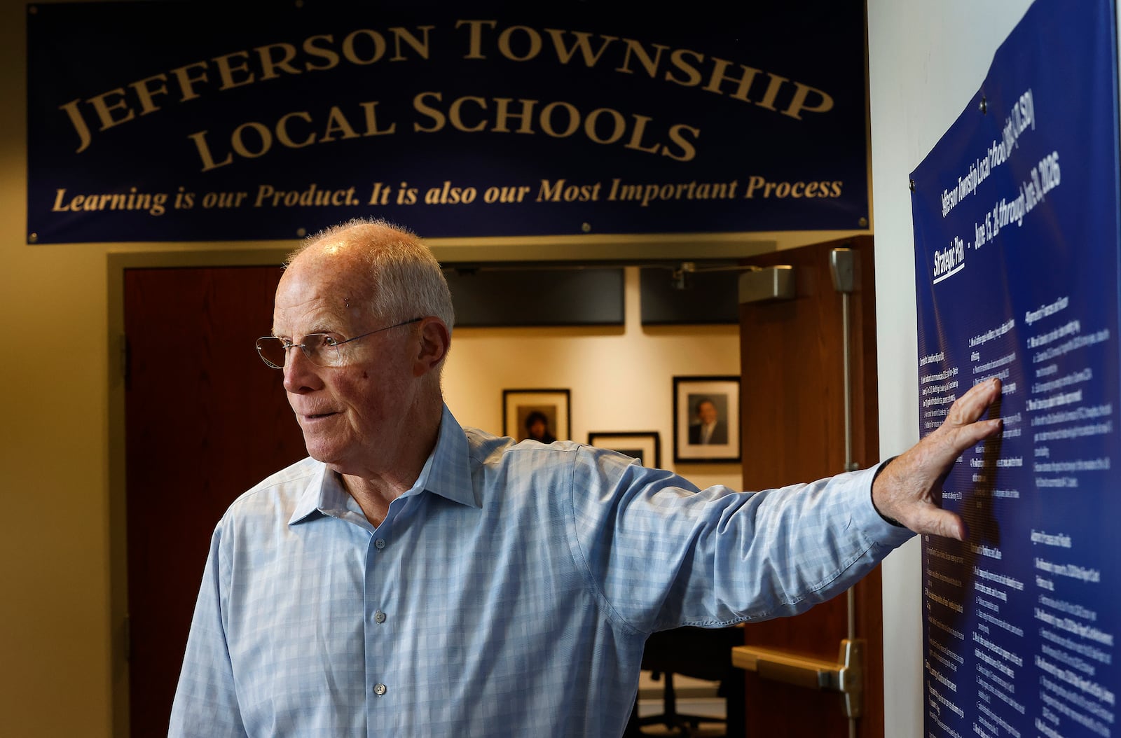 Rusty Clifford, interim superintendent for Jefferson Twp schools. talks Monday, Sept. 9, 2024 about the strategic plan for the district. MARSHALL GORBY\STAFF