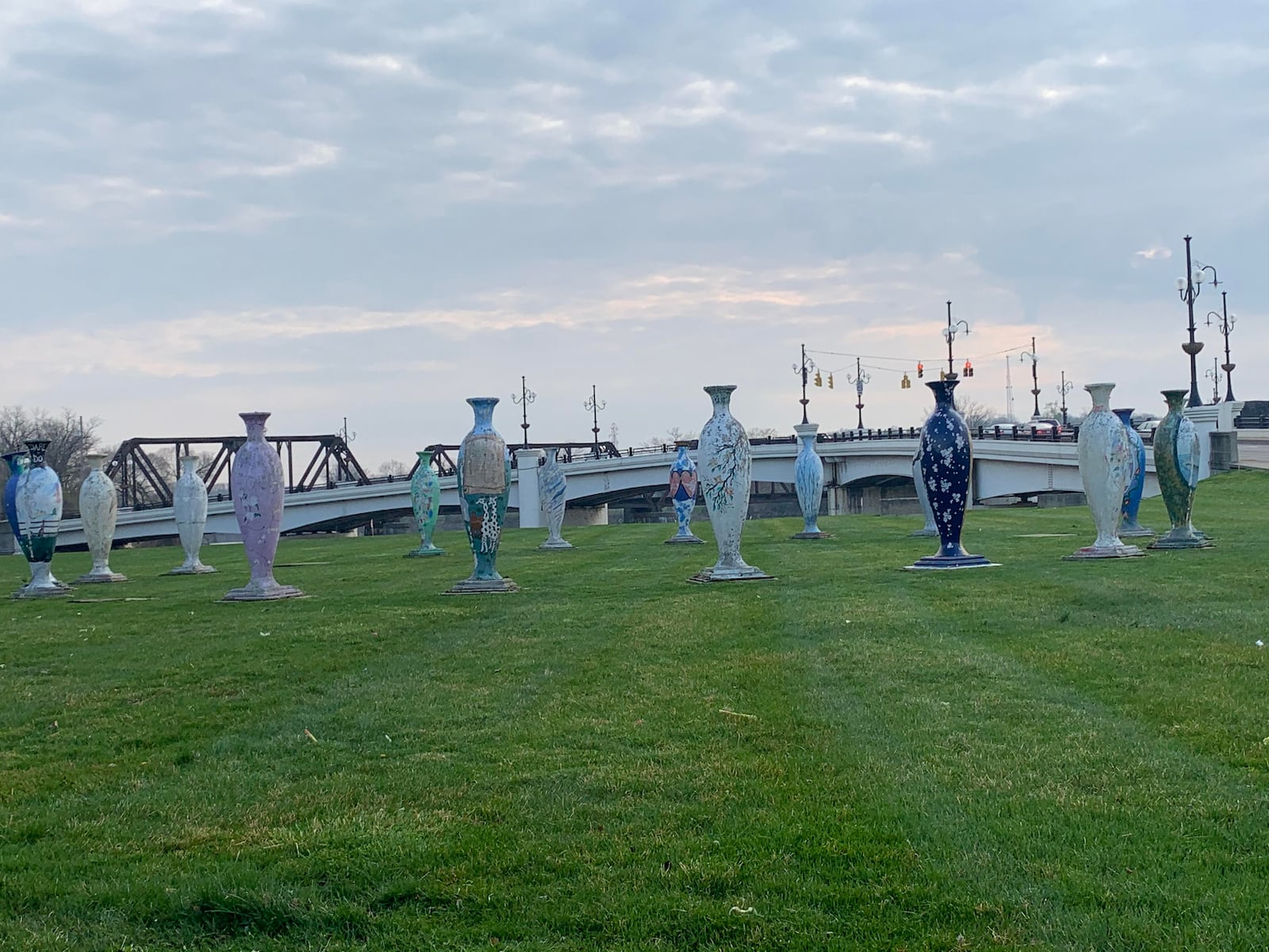 The Vasehenge exhibit in Zanesville consists of 18 uniquely decorated vases arranged in a circle that is similar in design to Stonehenge.