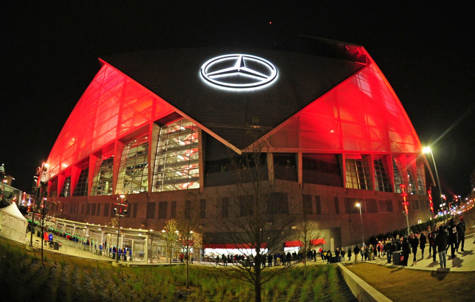 A general exterior photograph of Mercedes-Benz Stadium in Atlanta, Georgia.