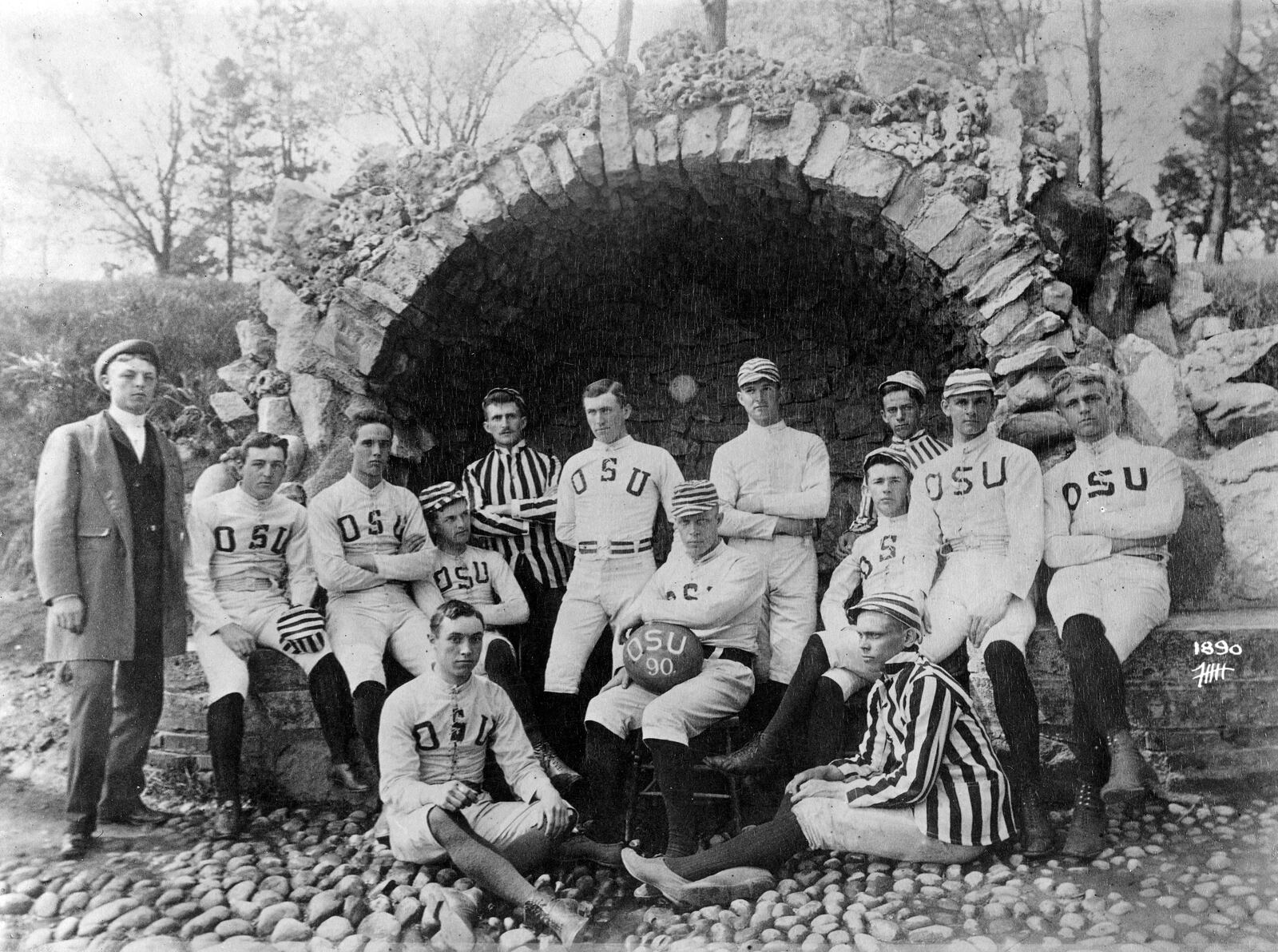 An image of the 1890 Ohio State Football team. The first game the team played was against Ohio Wesleyan University on May 3, 1890. PHOTO COURTESY OF DAYTON HISTORY CONNECTION