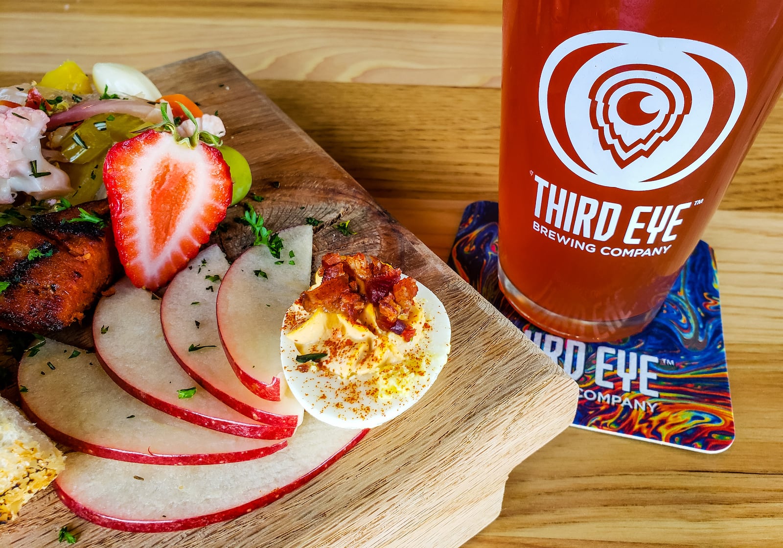 Third Eye Brewing Company opened in June 2020 on Chester Road in Sharonville. The new brewery offers a full service kitchen, indoor and outdoor seating with a second floor balcony and a wide variety of beer options. This is the Brewmaster board. NICK GRAHAM / STAFF