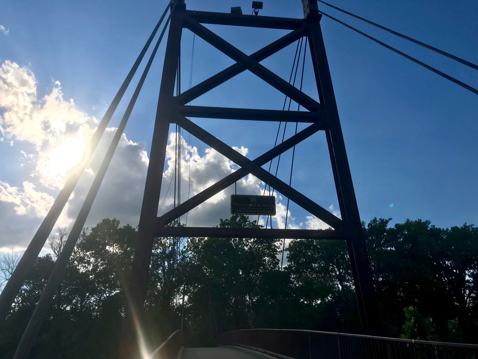 A partly cloudy glimpse of the Gayle B. Price Jr. Bridge.