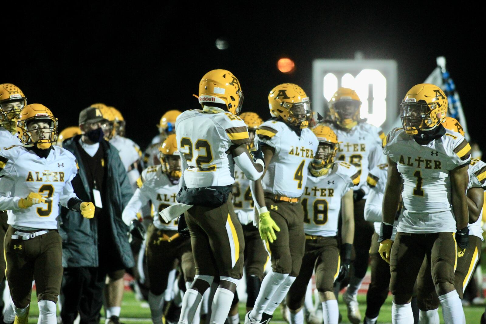 Alter takes the field before a game against DeSales in a Division III state semifinal on Friday, Nov. 13, 2020, at London High School. David Jablonski/Staff