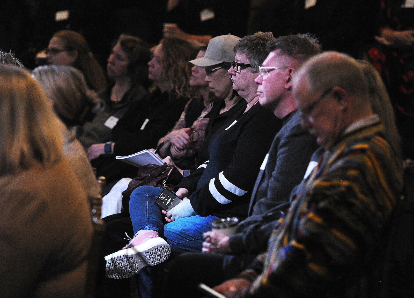 The audience listens to Randy Cohen of the Americans for the Arts Organization share the results of the Arts & Economic Prosperity 6 study at the Dayton Arcade on Tuesday, Jan. 23, 2024. MARSHALL GORBY\STAFF