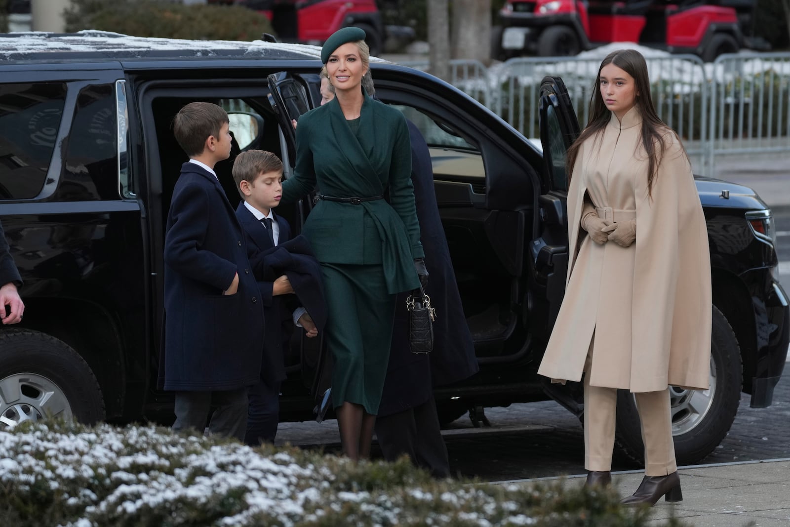 Ivanka Trump and her family arrive for a church service to be attended by President-elect Donald Trump and his wife Melania at St. John's Episcopal Church across from the White House in Washington, Monday, Jan. 20, 2025, on Donald Trump's inauguration day. (AP Photo/Matt Rourke)