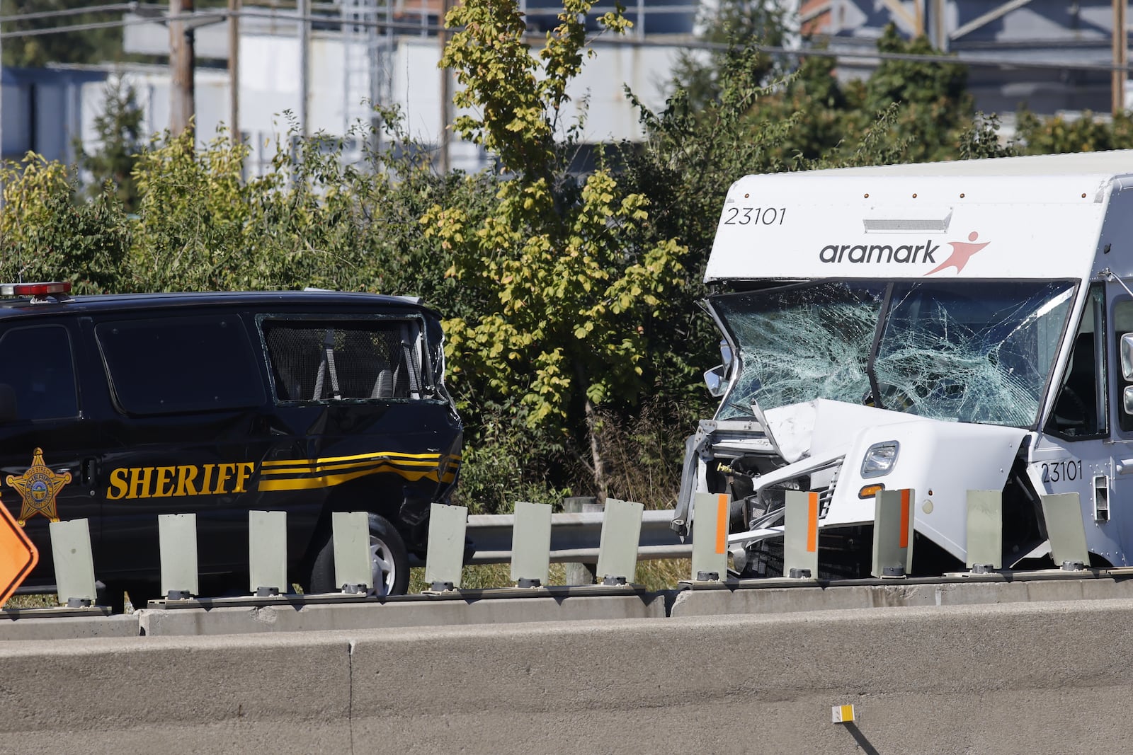 A Montgomery County Sheriff's vehicle was involved in a multiple-vehicle crash Monday morning, Oct. 3, 2022, on Interstate 75 South that killed a jail inmate and injured a deputy and three other inmates picking up litter along the highway. NICK GRAHAM/STAFF