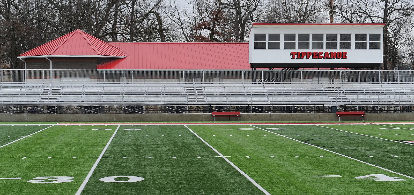 A private fundraising effort by the Tipp Pride Association has paid for new turf and a new concession/restrooms/storage building at the Tippecanoe High School Stadium at City Park. MARSHALL GORBY\STAFF