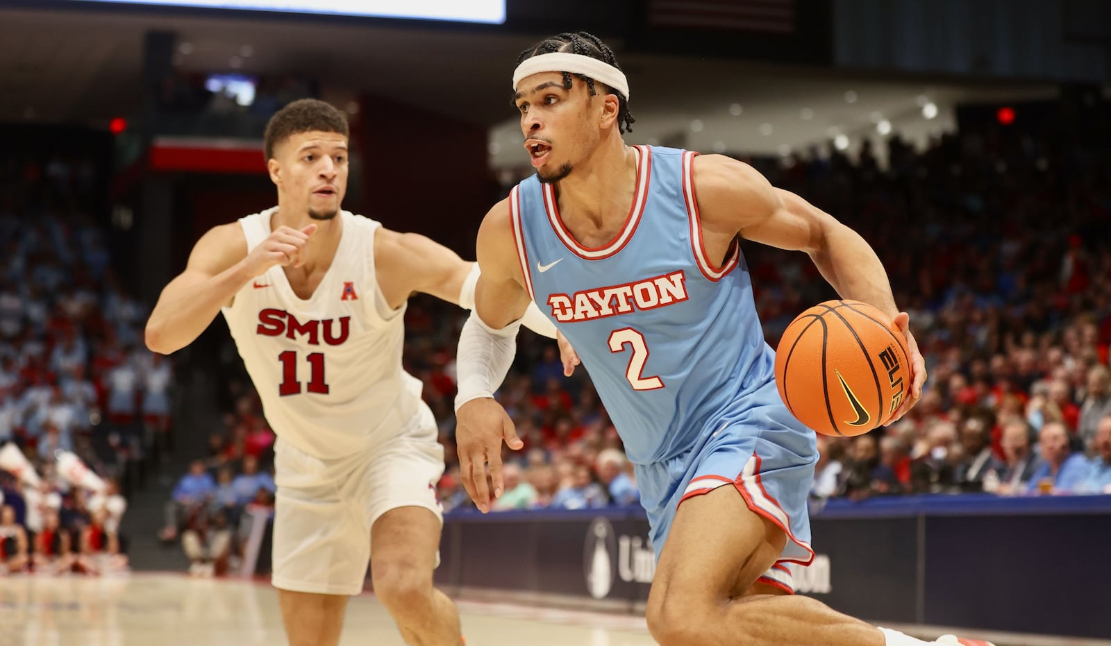 Dayton's Toumani Camara drives to the basket against Southern Methodist on Friday, Nov. 11, 2022, at UD Arena. David Jablonski/Staff