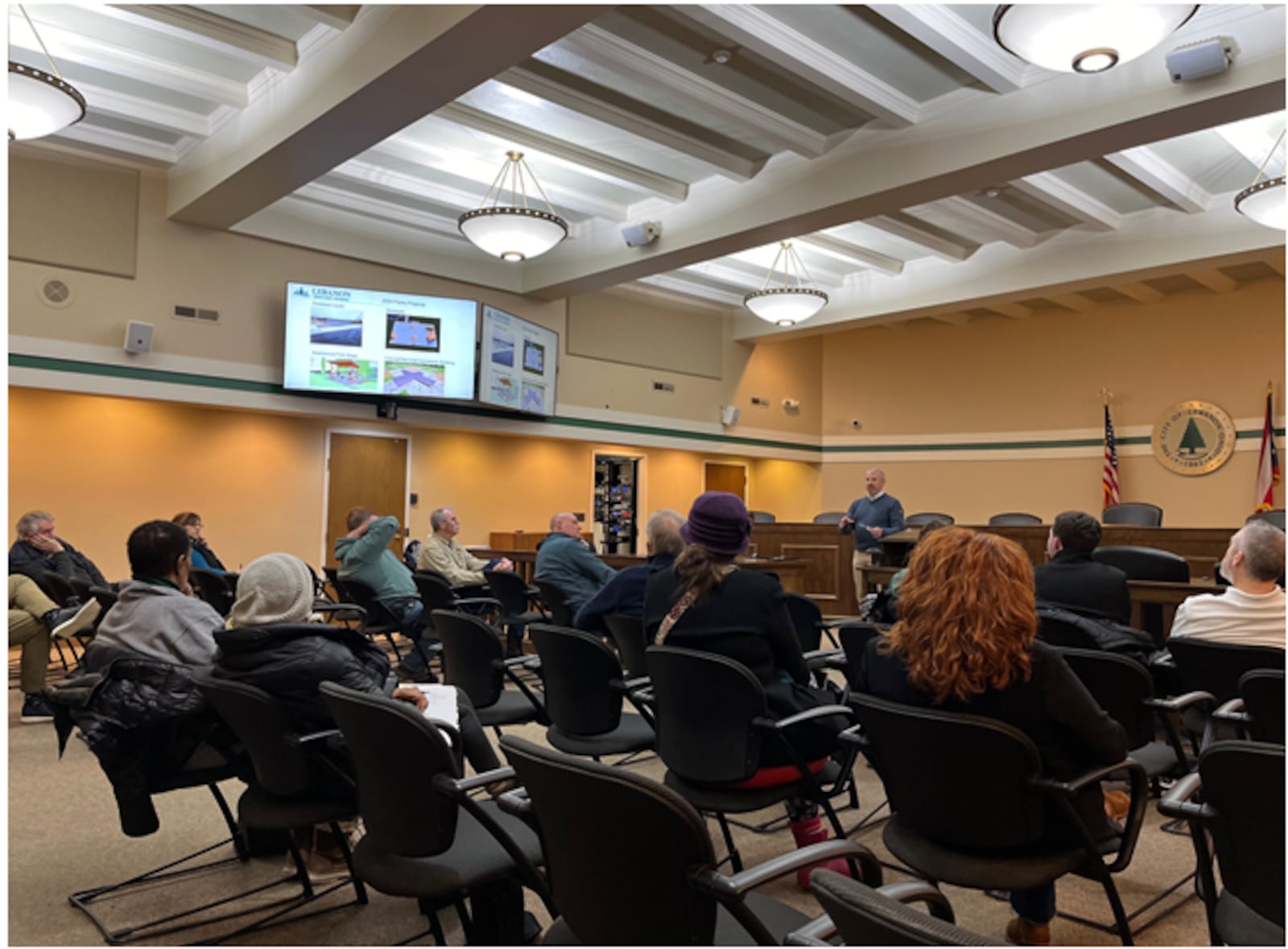 Lebanon City Manager Scott Brunka, center, shares with a group of residents the city's infrastructure project plans for 2024. The meeting was held Tuesday, Jan. 30, 2024 at the Lebanon City Building. ED RICHTER/STAFF