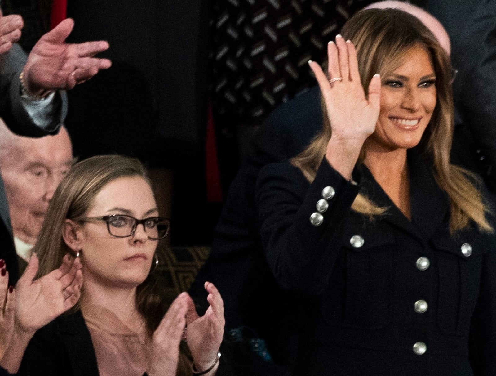 First Lady Melania Trump acknowledges applause from the gallery at President Donald Trump's State of the Union address, at the Capitol in Washington, Feb. 5, 2019. (Sarah Silbiger/The New York Times)