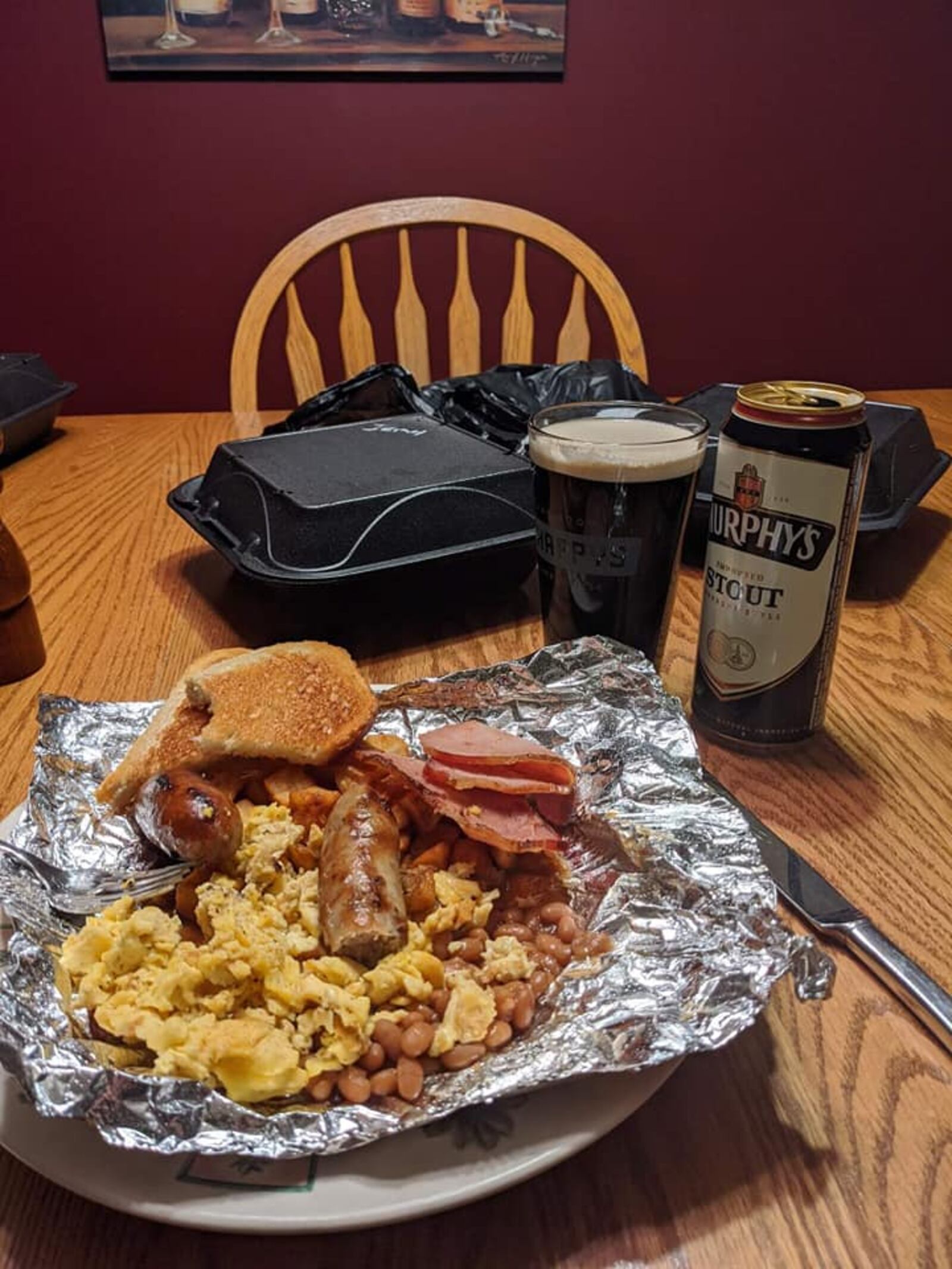 The Dublin Pub began serving a traditional Irish breakfast at 5:30 a.m. for carryout customers on St. Patrick's Day,  March, 17, 2020. The Oregon District restaurant planned to delivery food, wine and beer to patron throughout the day. They could also carry it out or have it hopped to their car. Centerville resident Hunter Johnson picked breakfast for his family and friend.