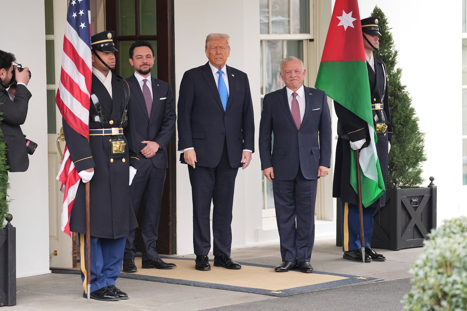 President Donald Trump greets Jordan's King Abdullah II at the White House, Tuesday, Feb. 11, 2025, in Washington. (AP Photo/Evan Vucci)