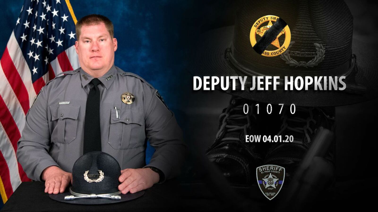 Pictured in a photo illustration is El Paso (Colo.) County Deputy Jeff Hopkins, who died of complications of COVID-19 April 1, 2020. Hopkins is among the law enforcement officers who have died across the country since mid-March of COVID-19, the illness caused by the novel coronavirus. (El Paso County Sheriff’s Office)