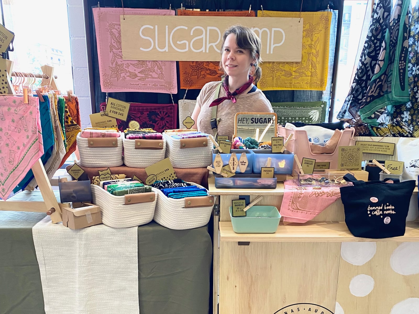 Val Smith started Sugar Camp 12 years ago, selling her own bandana designs and other goods with a positive message. “During the holidays I’ll do 3 or 4 events a month. I would describe them as indie craft pop-ups. I go to Columbus, Cincinnati, Toledo.”