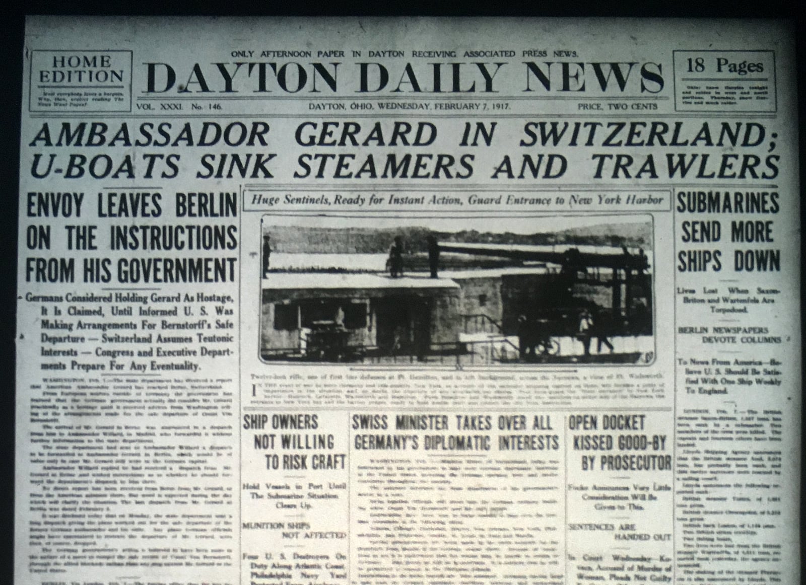 Feb. 7, 1917 Dayton Daily News front page.