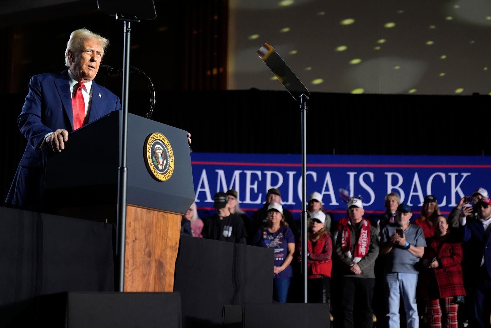 President Donald Trump speaks about the economy during an event at the Circa Resort and Casino in Las Vegas, Saturday, Jan. 25, 2025. (AP Photo/Mark Schiefelbein)