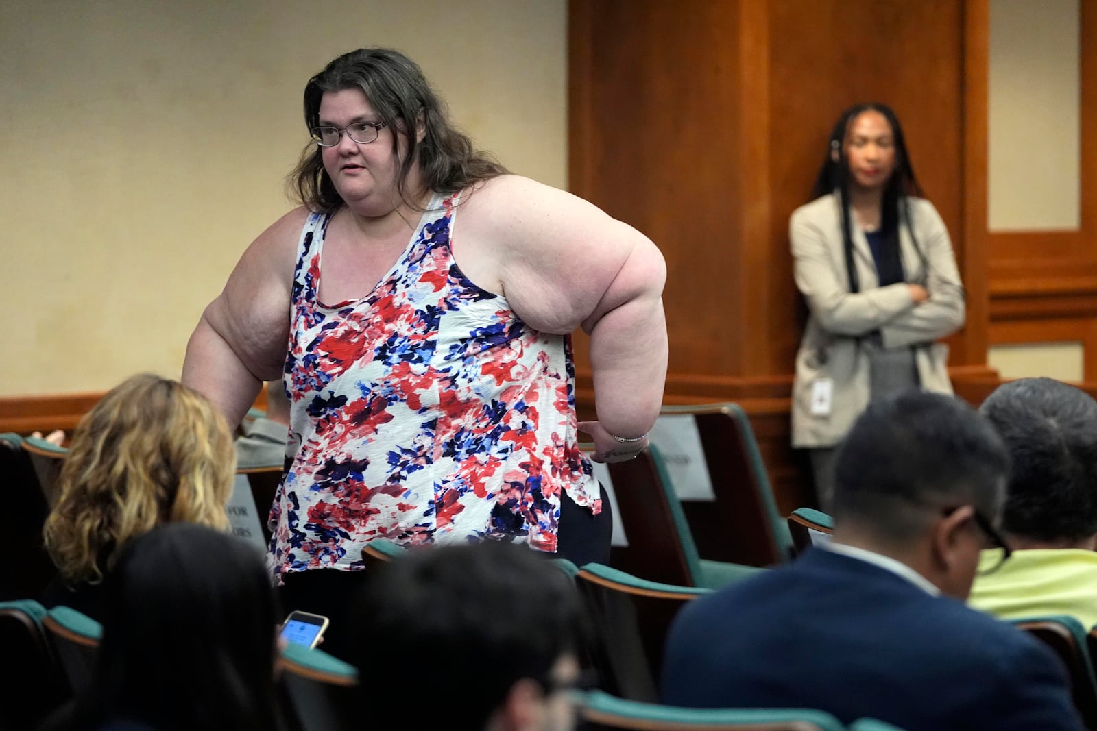 Jennifer Martin attends a committee hearing on Robert Roberson's death row case, Monday, Oct. 21, 2024, in Austin, Texas. (AP Photo/Tony Gutierrez)