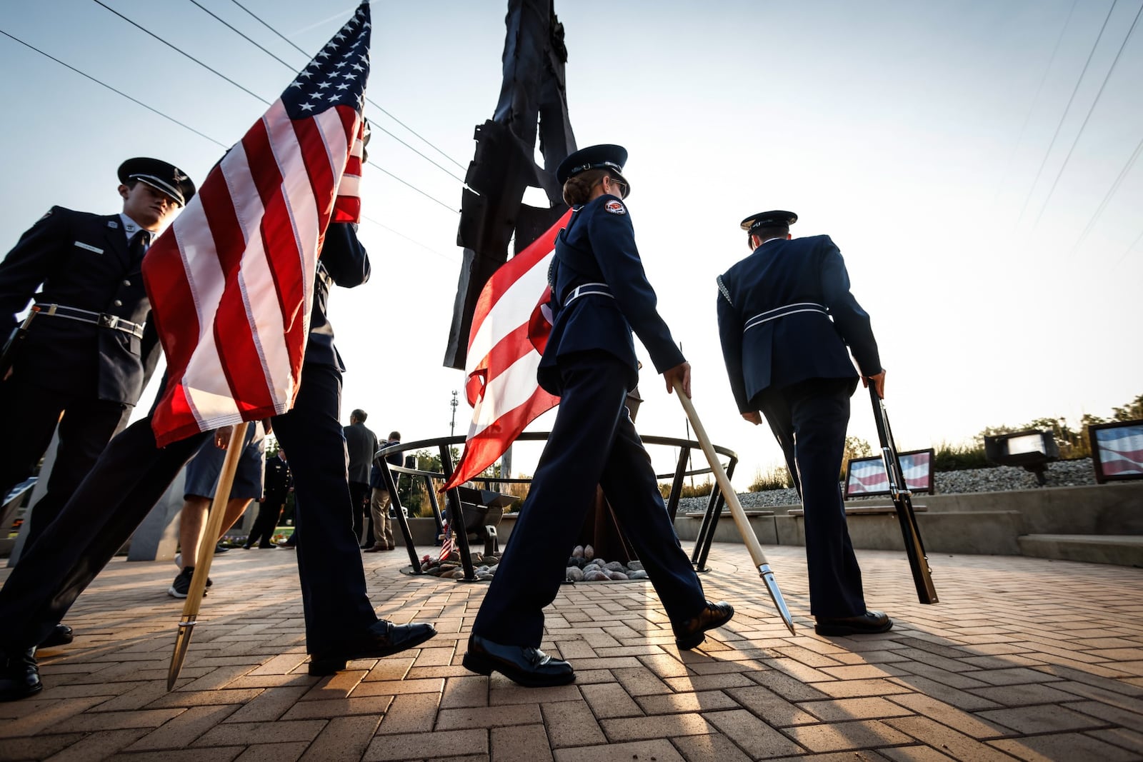 Beavercreek High School junior ROTC presented the colors at the beginning of the 911 Anniversary Memorial Saturday Sept.11, 2021. JIM NOELER/STAFF