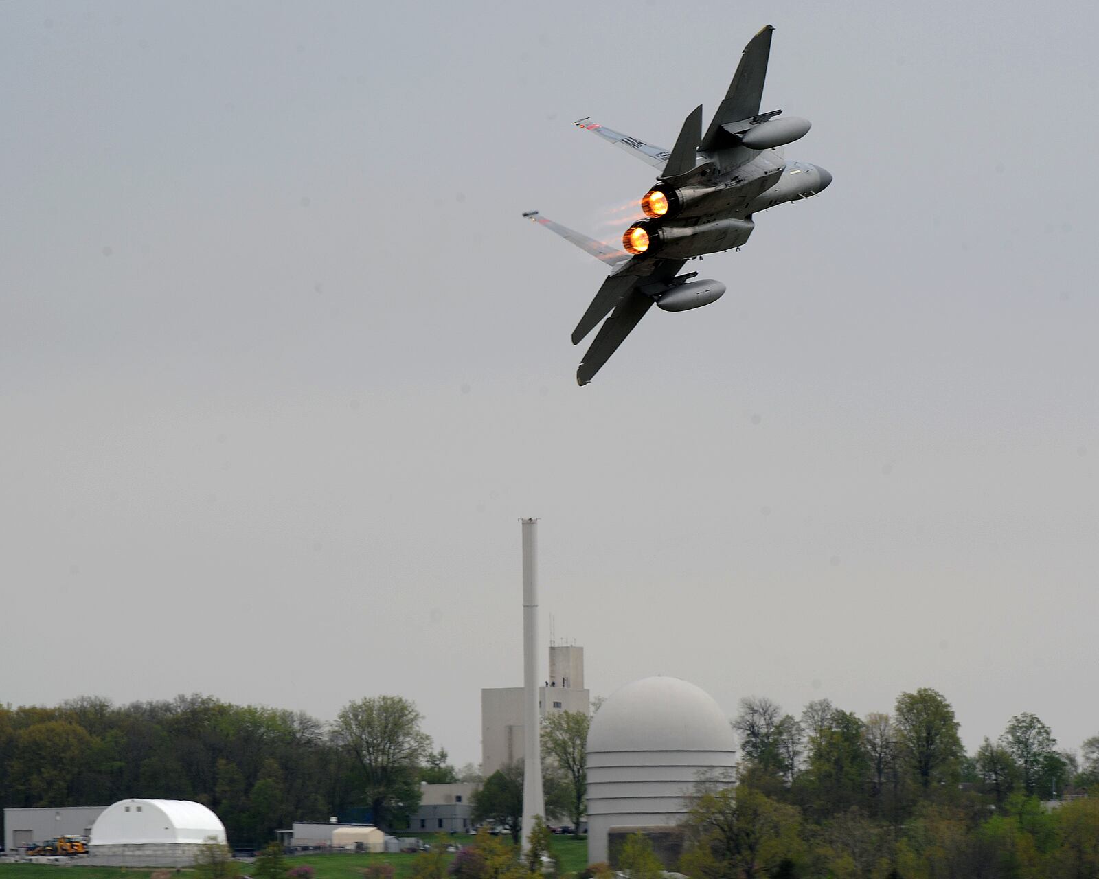 An F-15C Eagle flies into Dayton from a Massachusetts Air National Guard base on Tuesday April 25, 2023 to become part of the permanent collection of the Museum of the United States Air Force. MARSHALL GORBY\STAFF