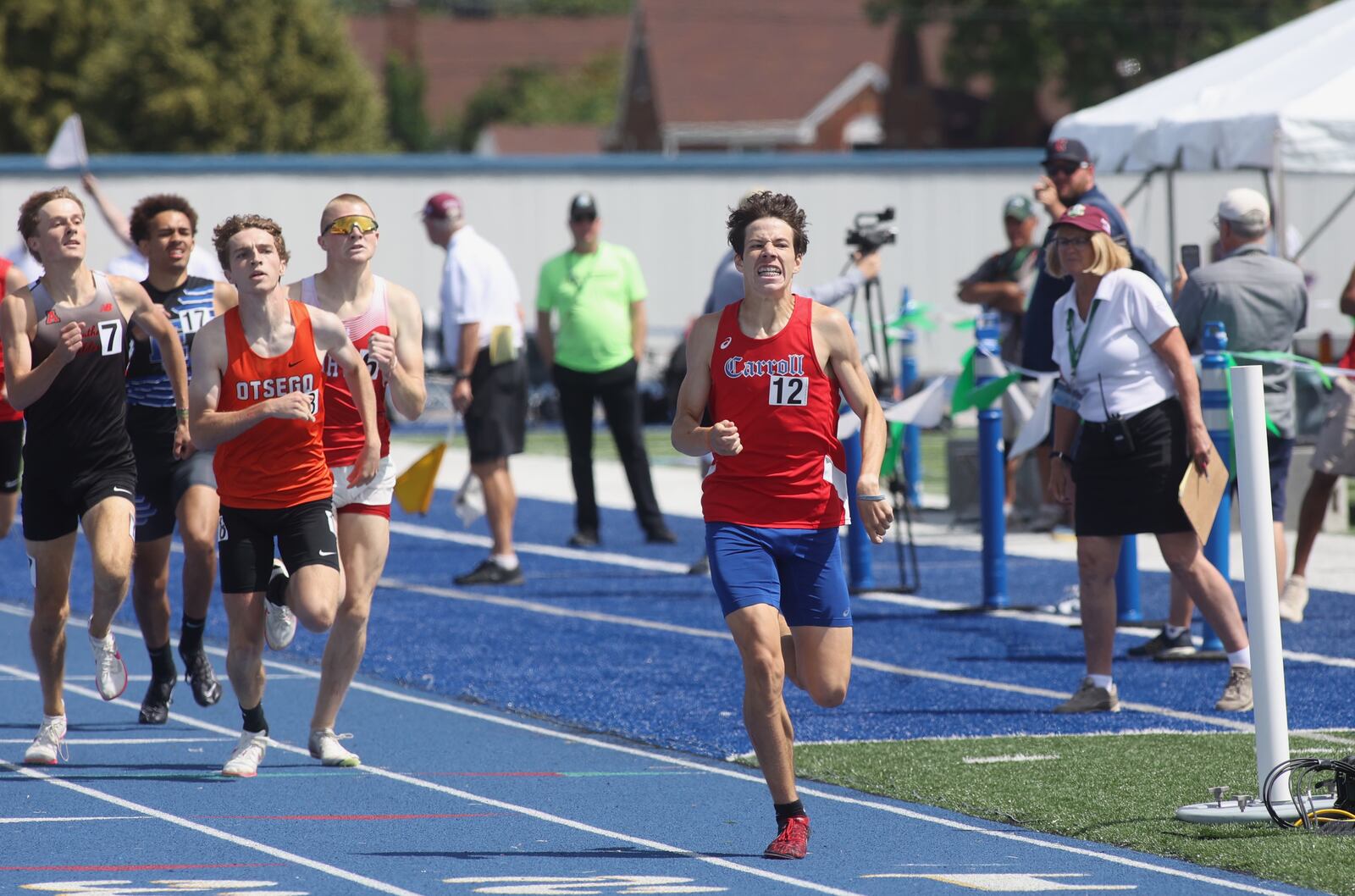 Carroll's Andrew Janson races to victory in the 800-meter run at the OHSAA Division II state track and field championships on Saturday, June 1, 2024, at Welcome Stadium in Dayton. David Jablonski/Staff