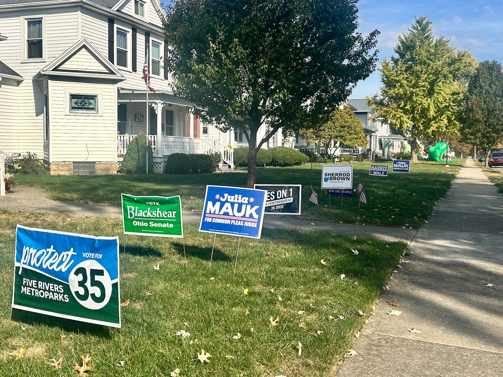 A Miamisburg home on 5th Street dons a yard sign for Willis Blackshear, a candidate for Ohio Senate District 6, despite Miamisburg being recently removed from Ohio's Senate District 6.