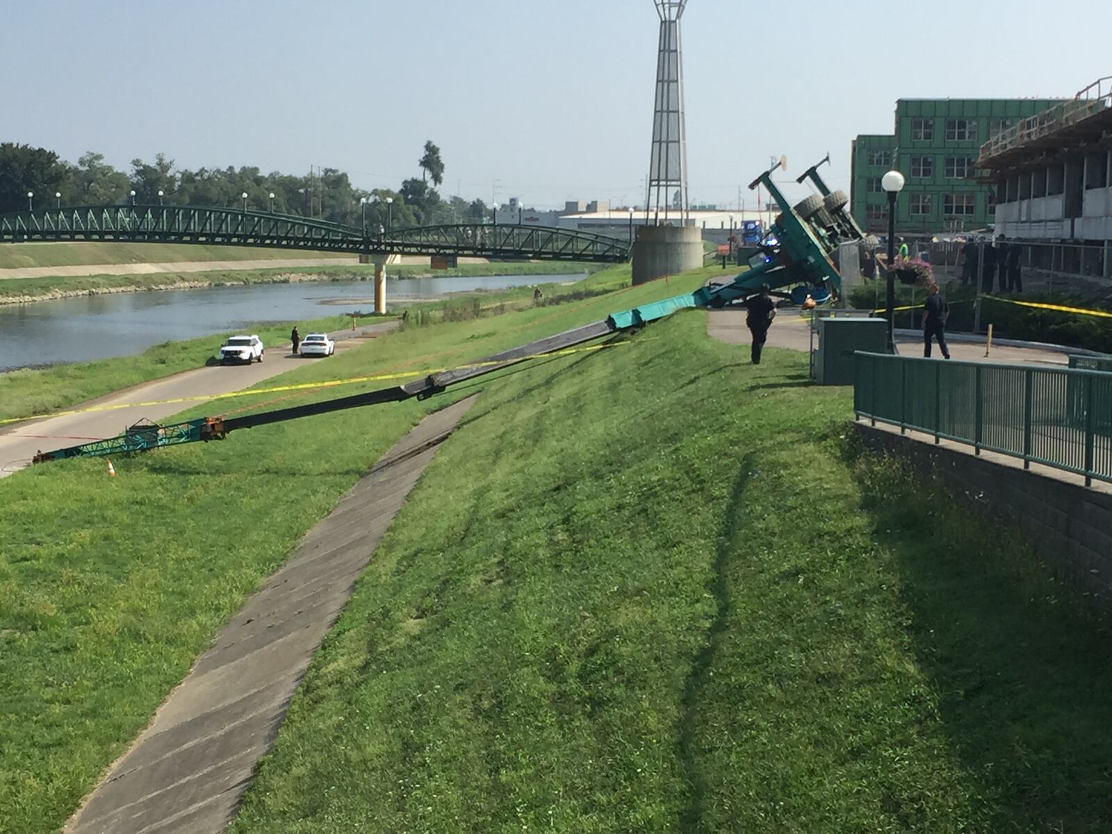 The bike trail along the Great Miami River in downtown Dayton was closed for an extended period after construction accident Tuesday Sept. 8, 2015. (Lauren Stephenson/Staff)