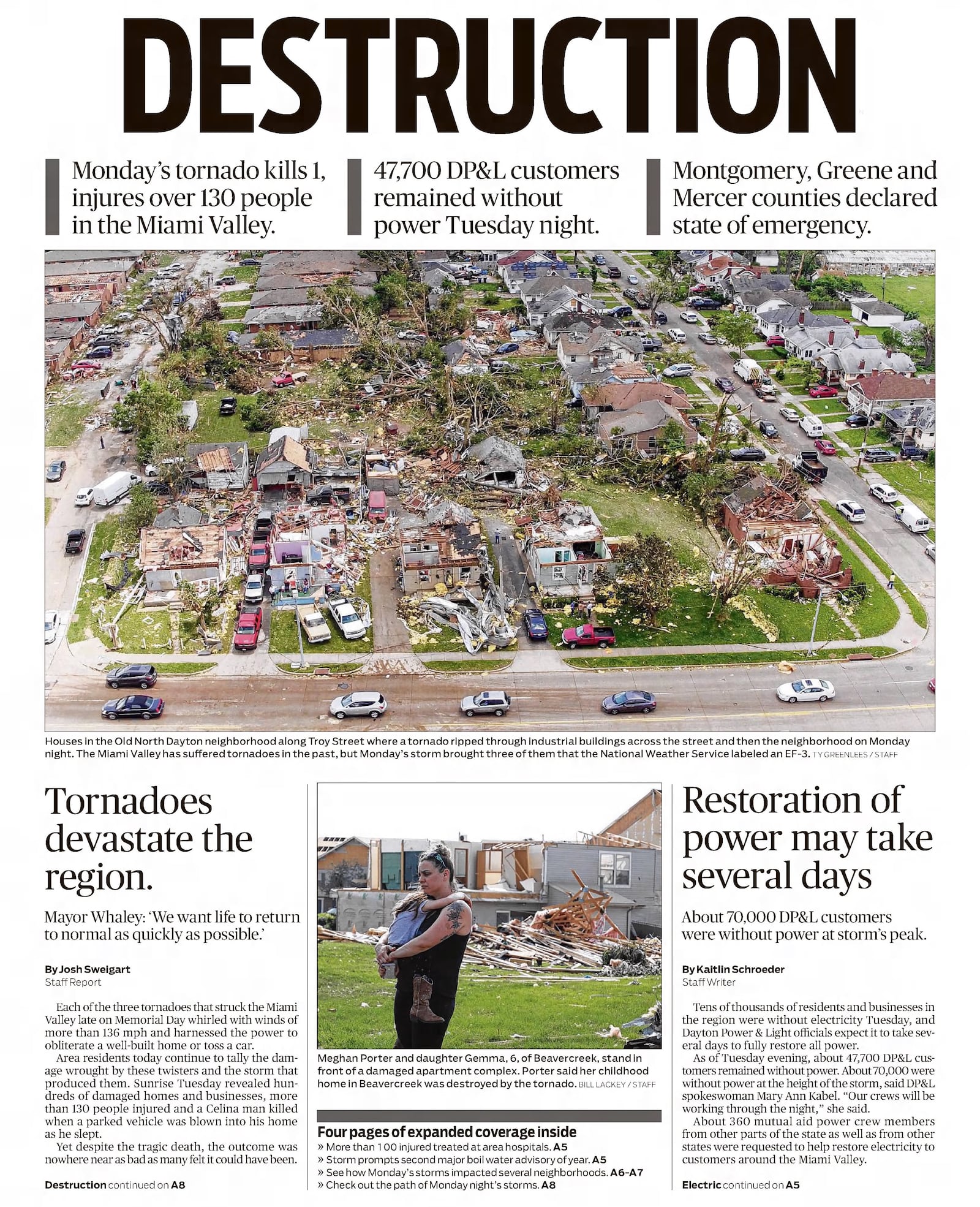 Coverage of the tornado that hit the Miami Valley on May 27, 2019. DAYTON DAILY NEWS ARCHIES