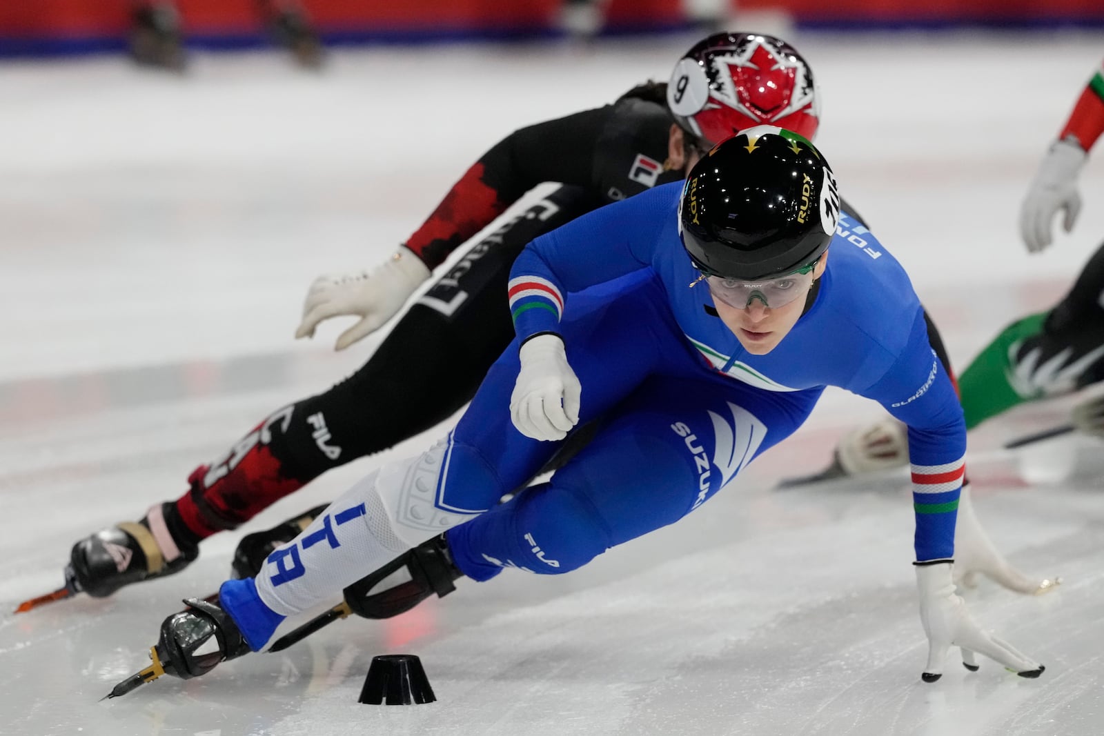 Italy's Arianna Fontana competes during the women's 1000 meters final B, of the ISU Short Track World Tour and Olympics Milano-Cortina 2026 test event, in Milan, Italy, Saturday, Feb. 15, 2025. (AP Photo/Luca Bruno)