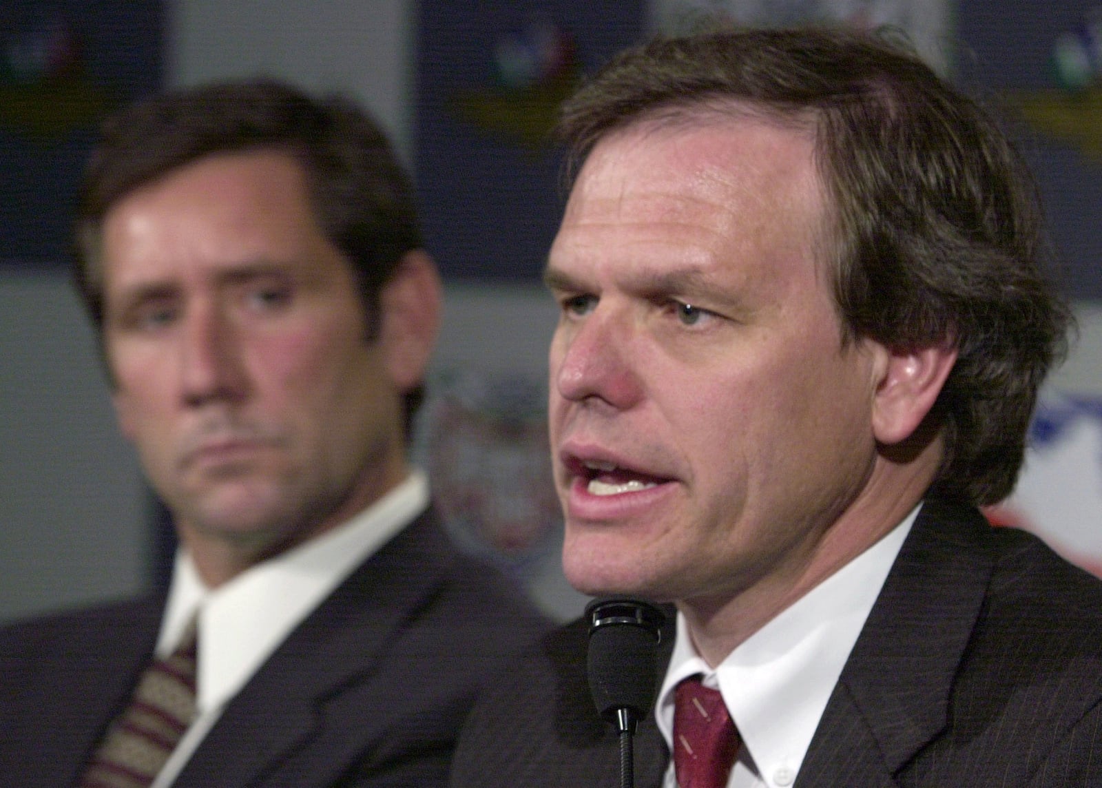 FILE - Dr. Dean Sicking, director of the Midwest Roadside Safety Facility at the University of Nebraska-Lincolon, answers questions at a news conference at the Indianapolis Motor Speedway in Indianapolis, Wednesday, May 1, 2002. (AP Photo/Darron Cummings, File)