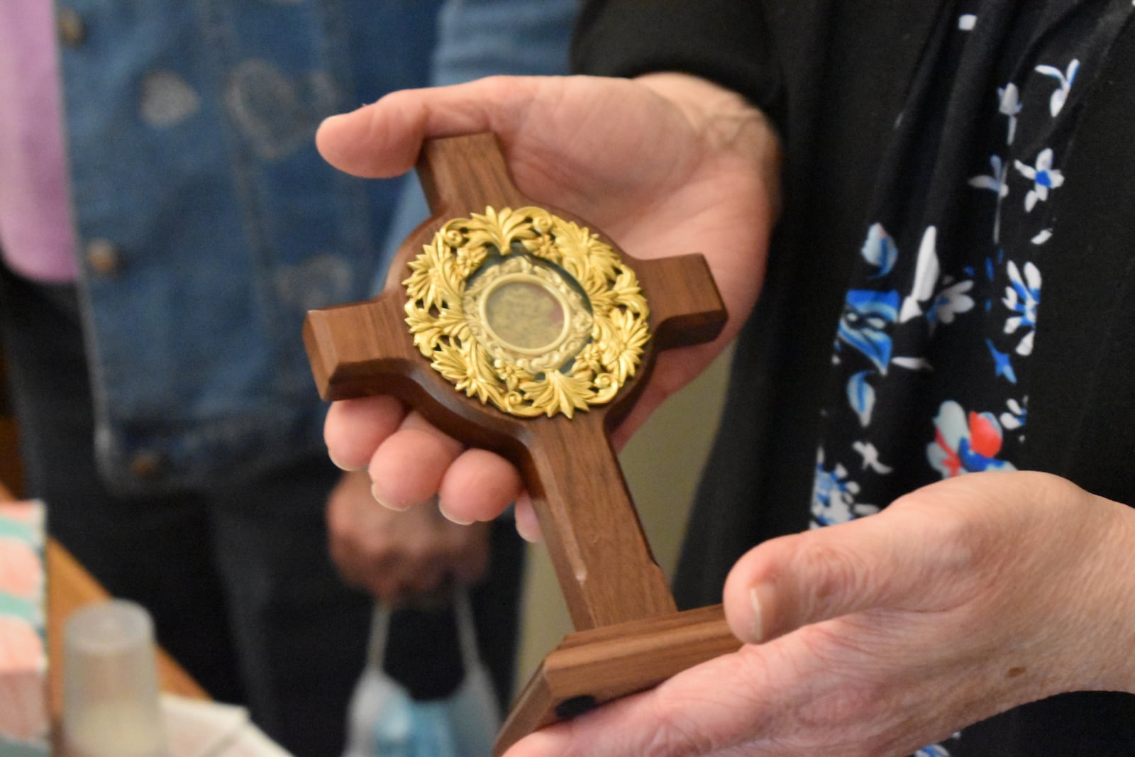 A cross containing blood-soaked soil from the site of Sister Dorothy Stang’s murder. Contributed.