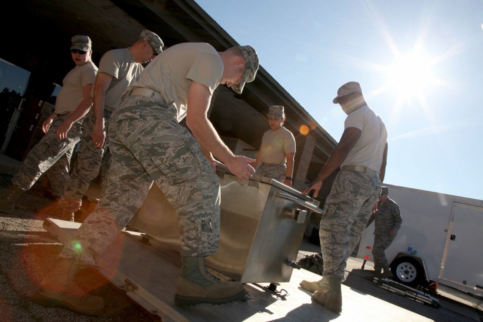 Members from the 179th Airlift Wing, Manfield, Ohio and the 178th Wing, Springfield, Ohio, respond to relief efforts in Puerto Rico October 4, 2017. The 179th AW sent one C-130H Hercules loaded with a Disaster Relief Mobile Kitchen Trailer and 15 Airmen. Airmen from both units will use the DRMKT to quickly prepare boil-in-the-bag meals for 1,000 first responders in under 90 minutes. U.S. Air National Guard photo by MSgt Lisa Francis