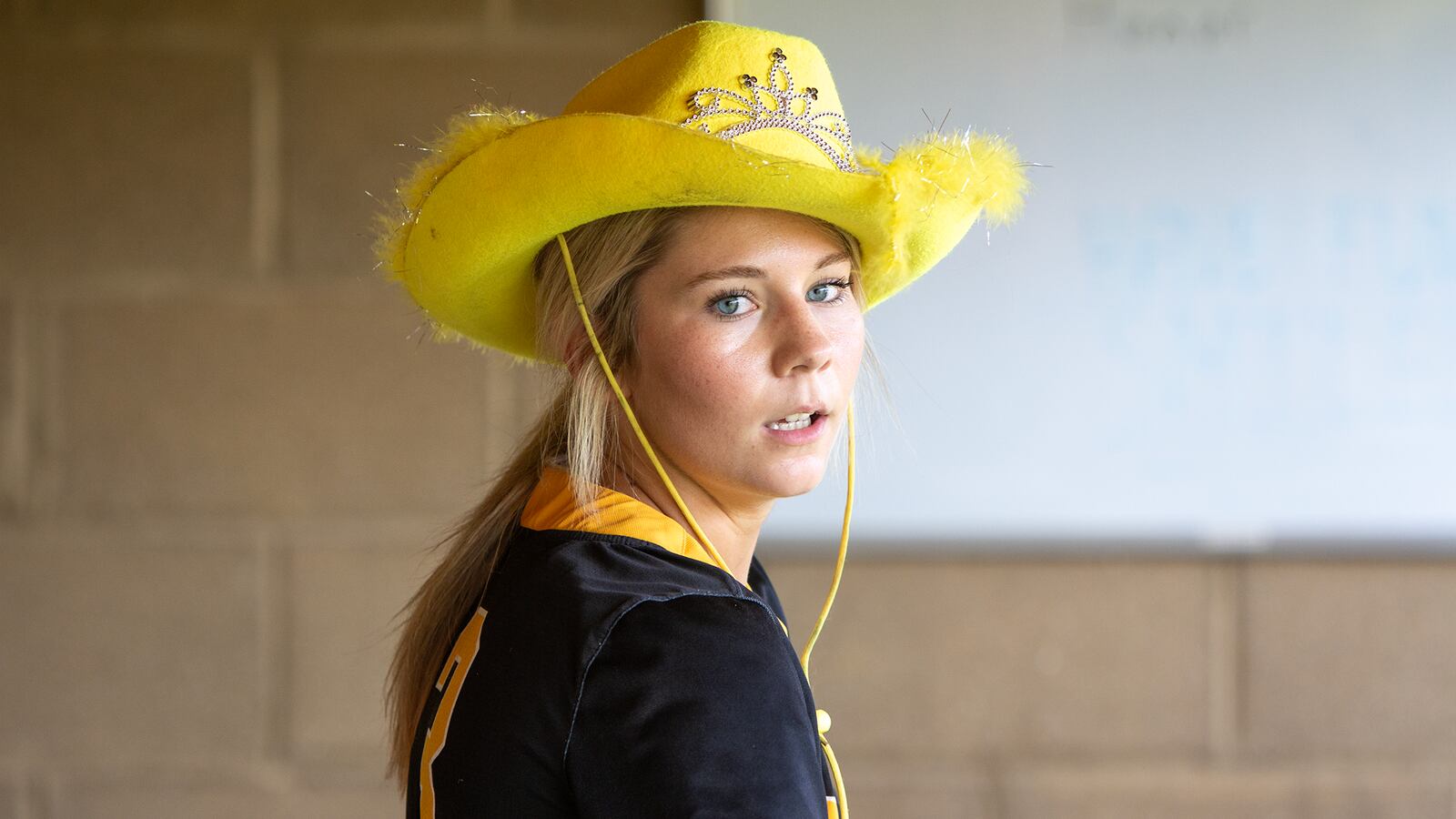 Centerville senior Ardyn Hopf wears the home run hat after her first-inning three-run homer Monday in the Elks' five-inning district semifinal victory over visiting Miamisburg. Jeff Gilbert/CONTRIBUTED