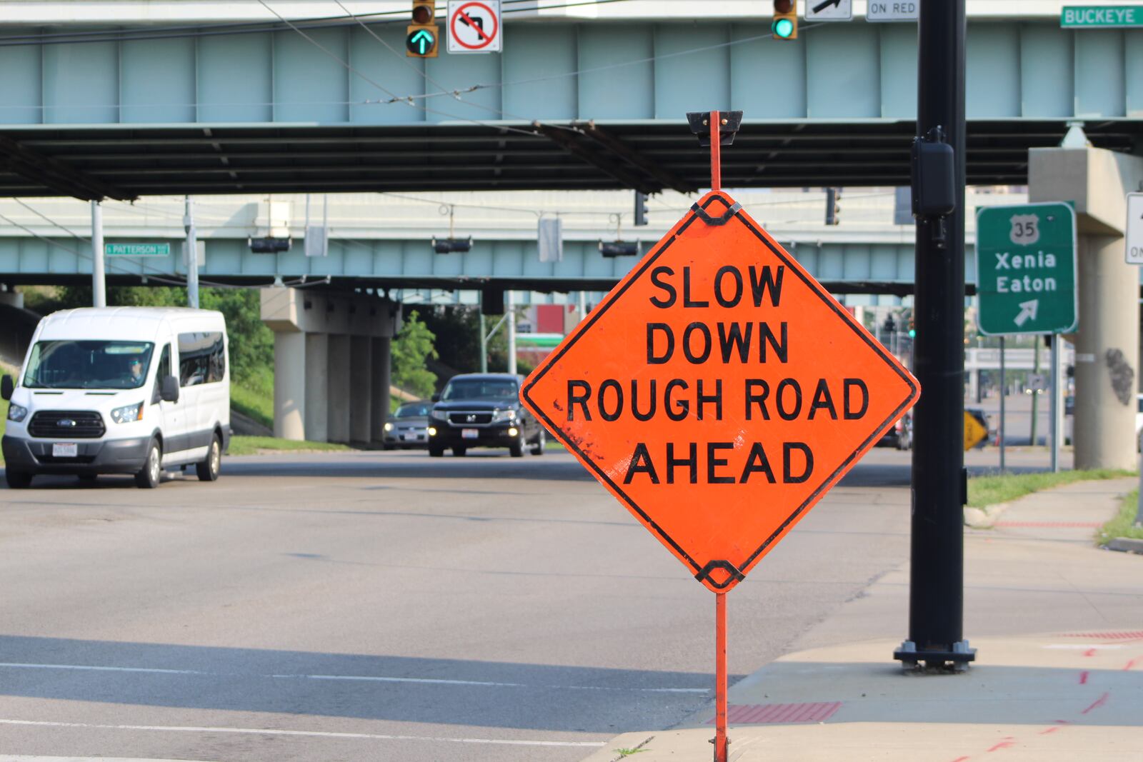 A rough road sign near U.S. 35 in Dayton. CORNELIUS FROLIK / STAFF