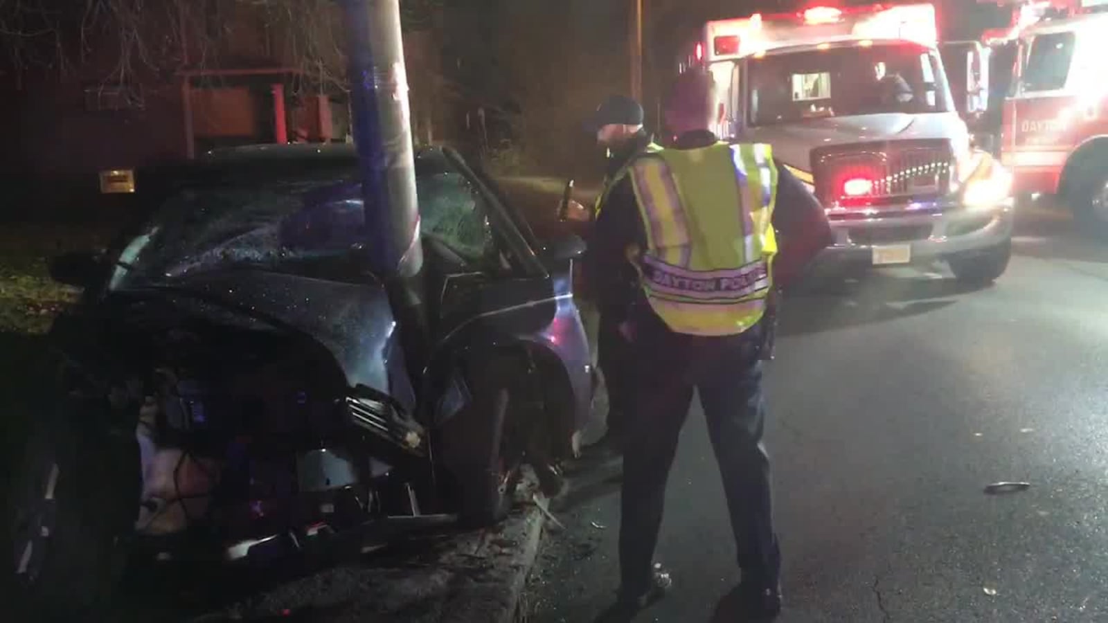 Vehicle smacks RTA pole on North Main Street in Dayton