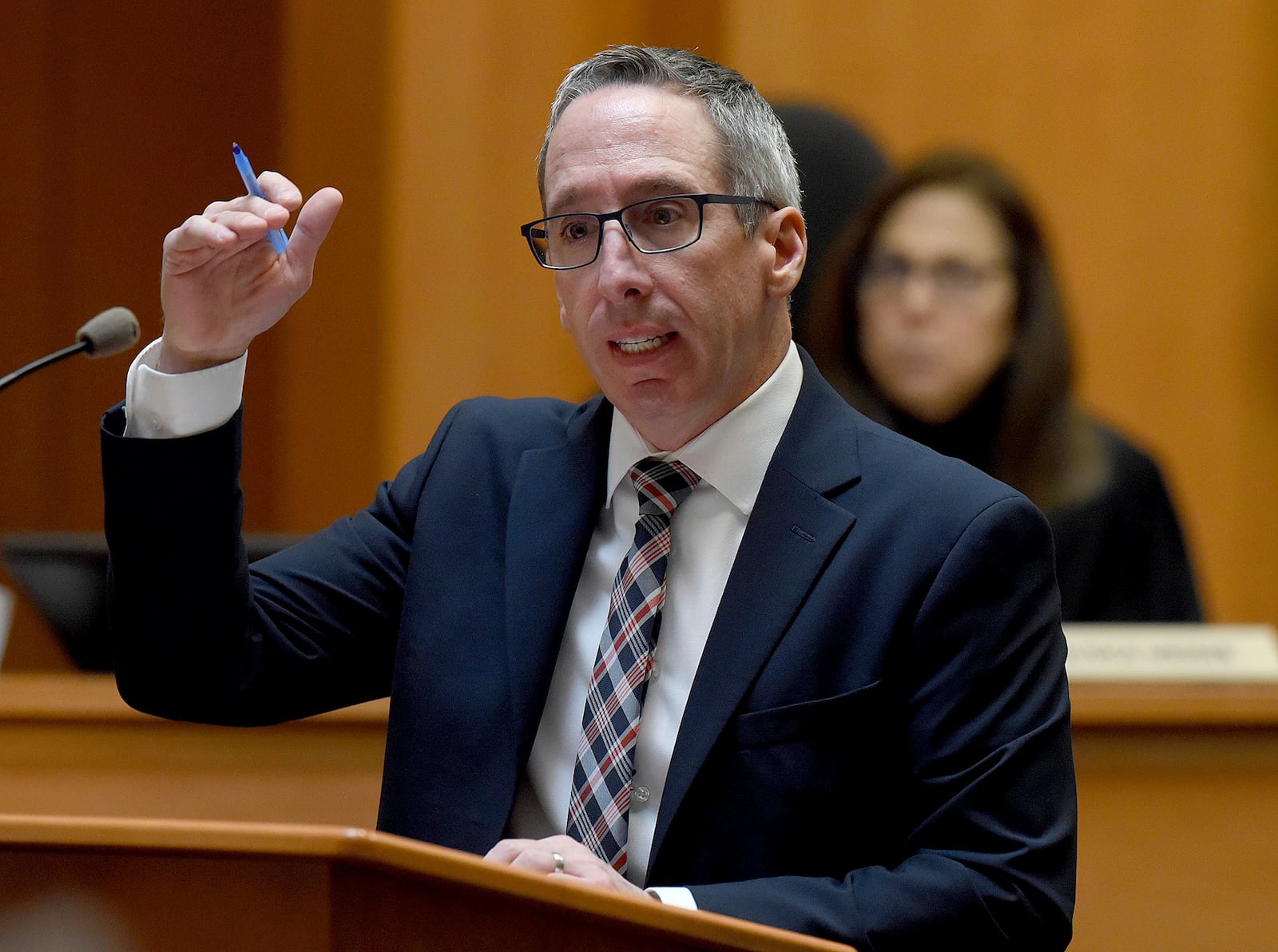 Defense attorney Charles Keefe makes the closing argument in the Stephen Murphy trial at Hillsborough County Superior Court in Manchester, N.H., on Tuesday, Jan. 21, 2025. (David Lane/Union Leader via AP, Pool)