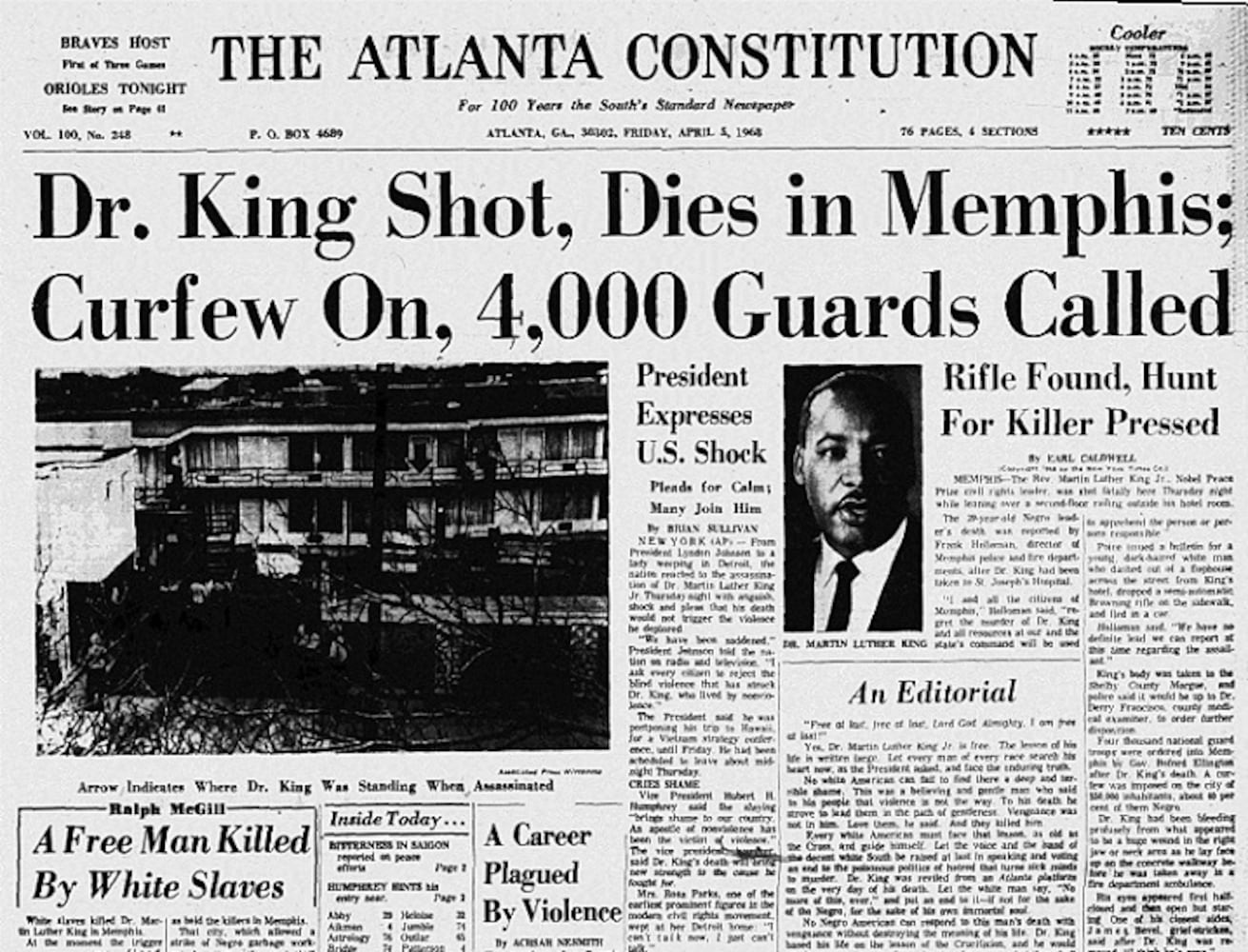 Front pages from Atlanta newspapers in the days after MLK's death